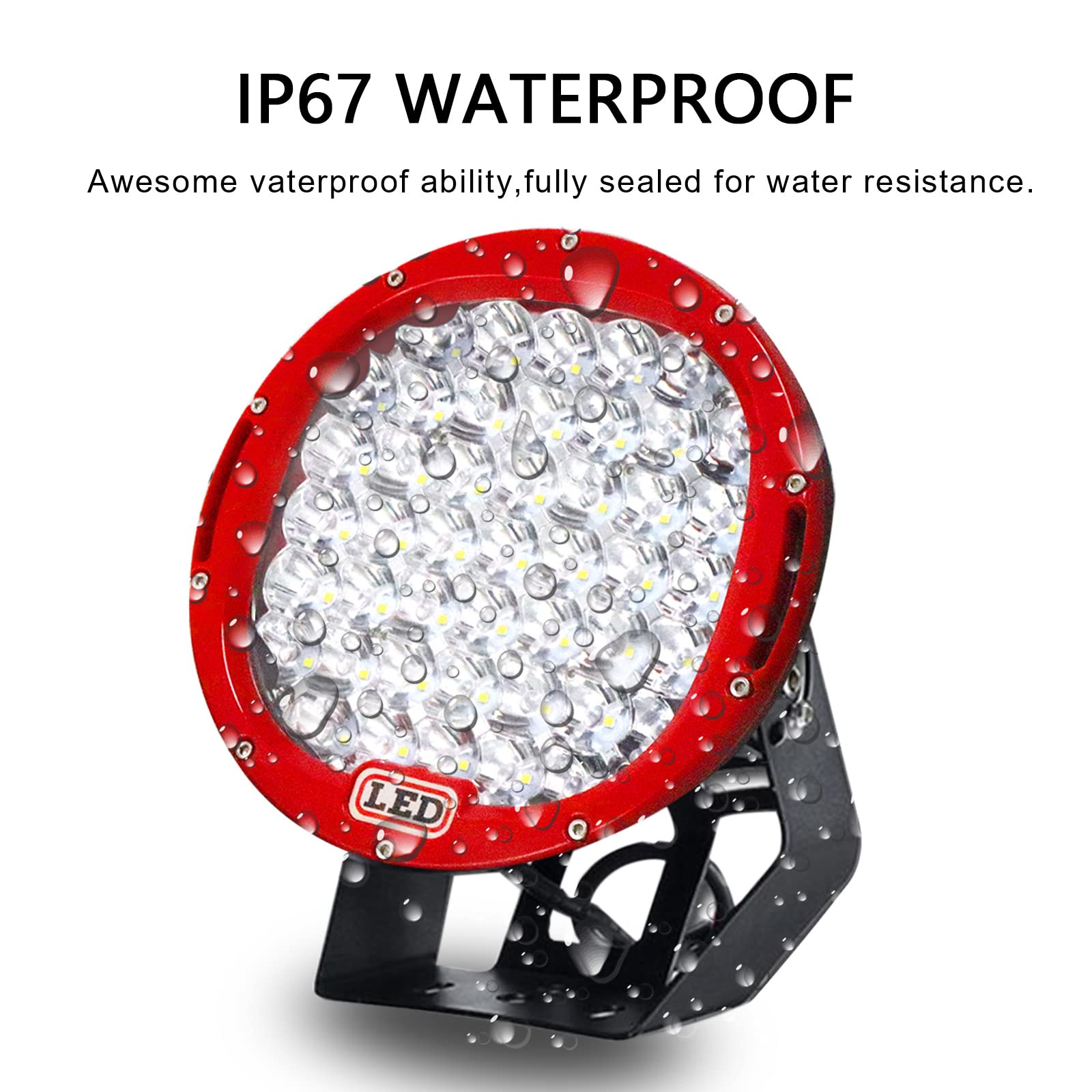 Willpower 2 sztuki 25 cm 225 W okrągłe czerwone światło robocze LED białe 6000 K światło punktowe LED lampy do jazdy przeciwmgielnej IP67 wodoodporne z uchwytami montażowymi do 4 x 4 terenowych ciężarówek traktora SUV ATV, 12 V 24 V