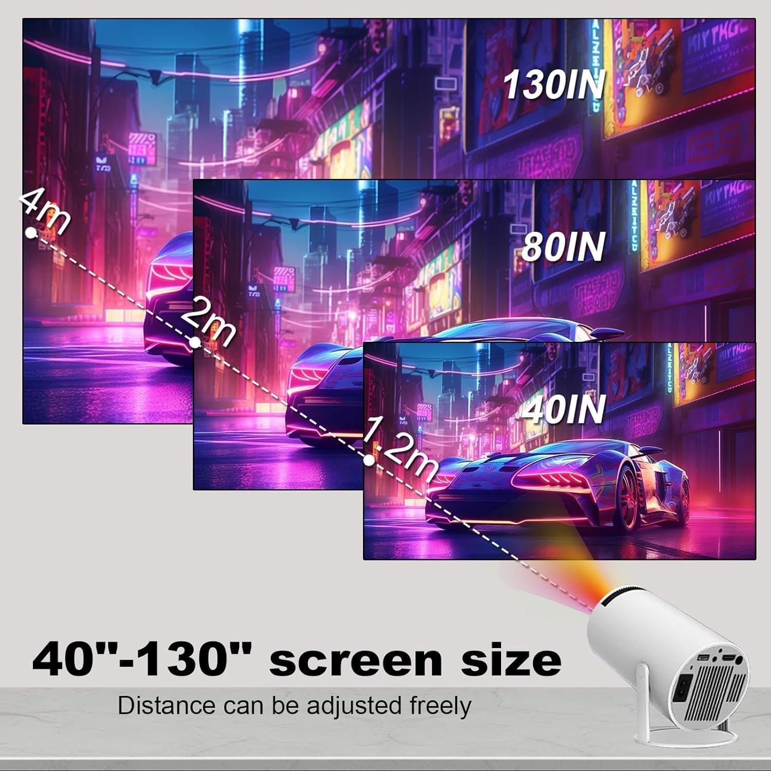 Projecteur Portable, projecteur 4k WiFi et Bluetooth 5.2, Mini projecteur 200ANSI/10000 lumens, écran 130 Pouces
