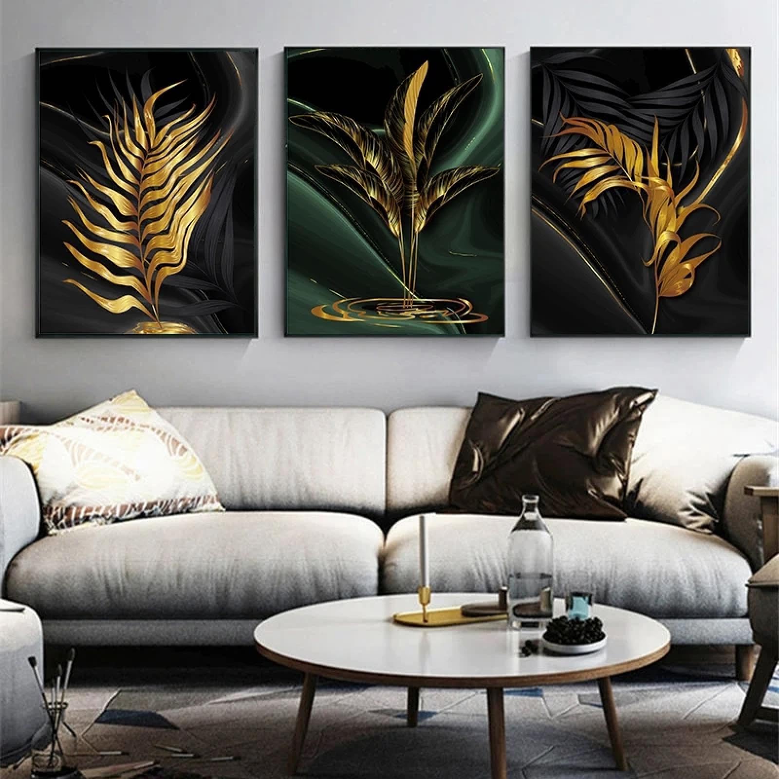 Affiches de luxe feuille d'or triptyque chic pour salon 60x90cm - 7