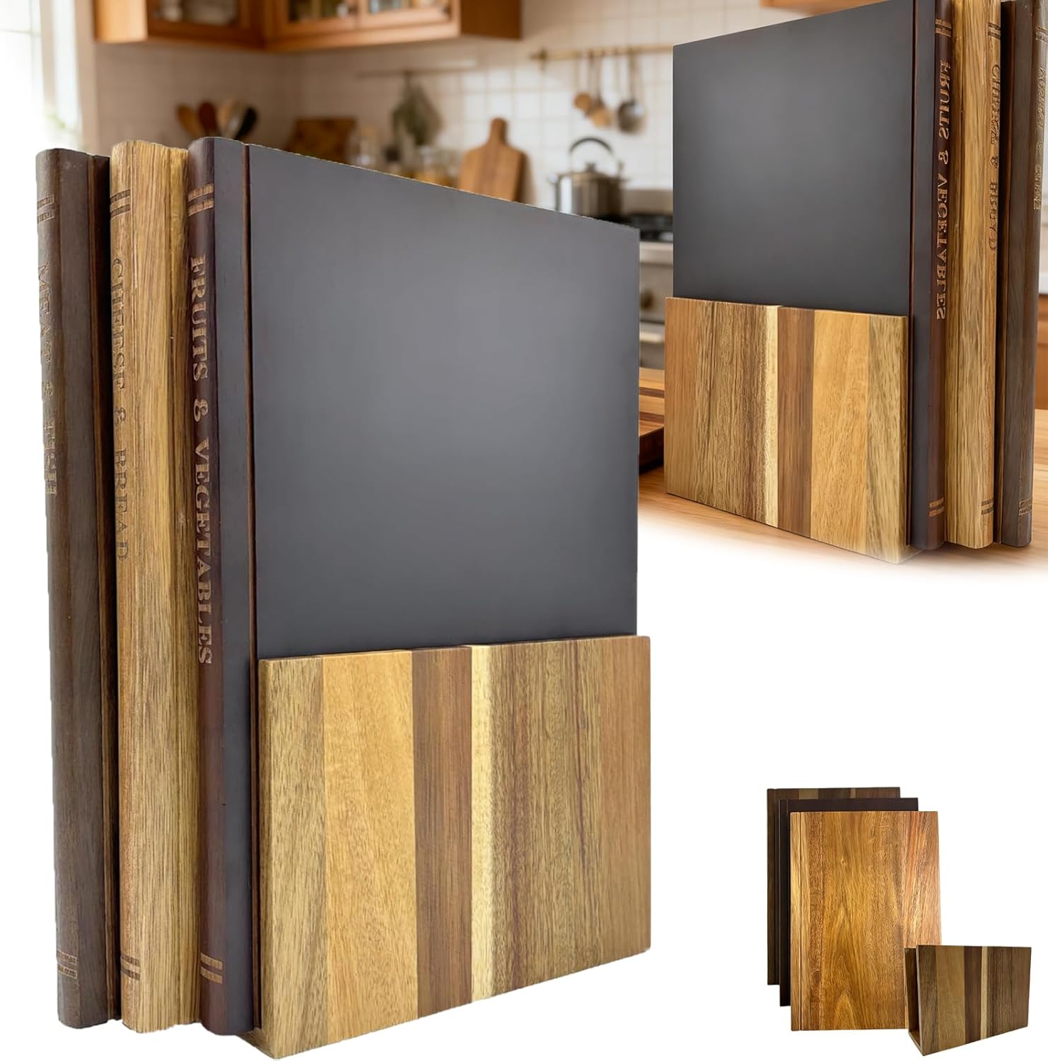 Cutting Board That Looks like Books, Set of 3 Solid Wood Book Shaped Cutting Board Library with Wooden Stand, For the Books Loving Chef, Fruits, Vegetables, Meat, Fish, Cheese and Bread