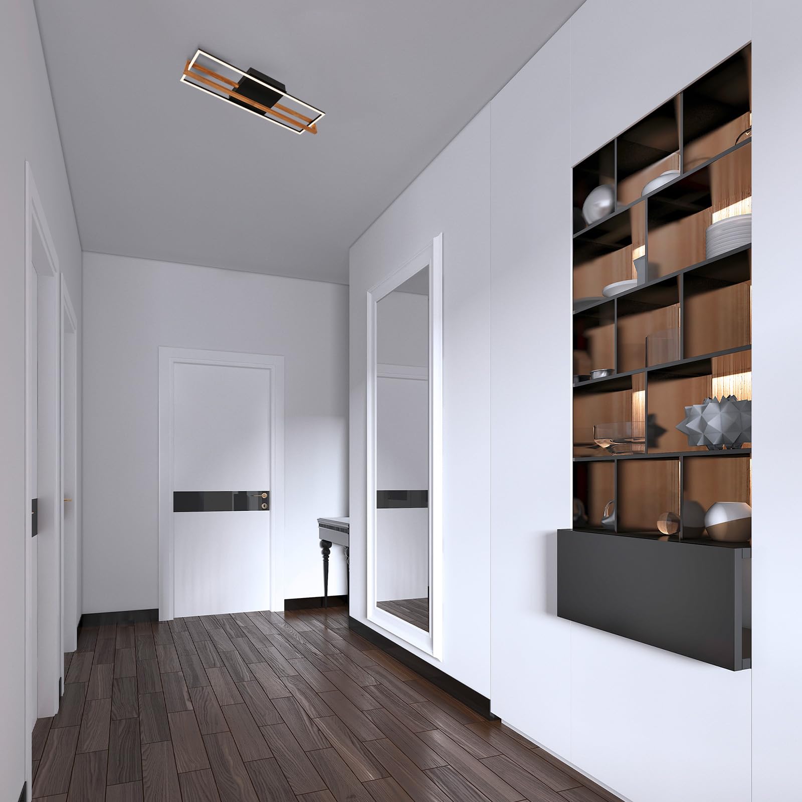 BRILONER - Lámpara de techo LED, lámpara de techo LED con luz de color blanco cálido, lámpara de 21W con marco de madera, lámpara de salón, lámpara de dormitorio, 740x210x110 mm (LxAxA), negro-madera