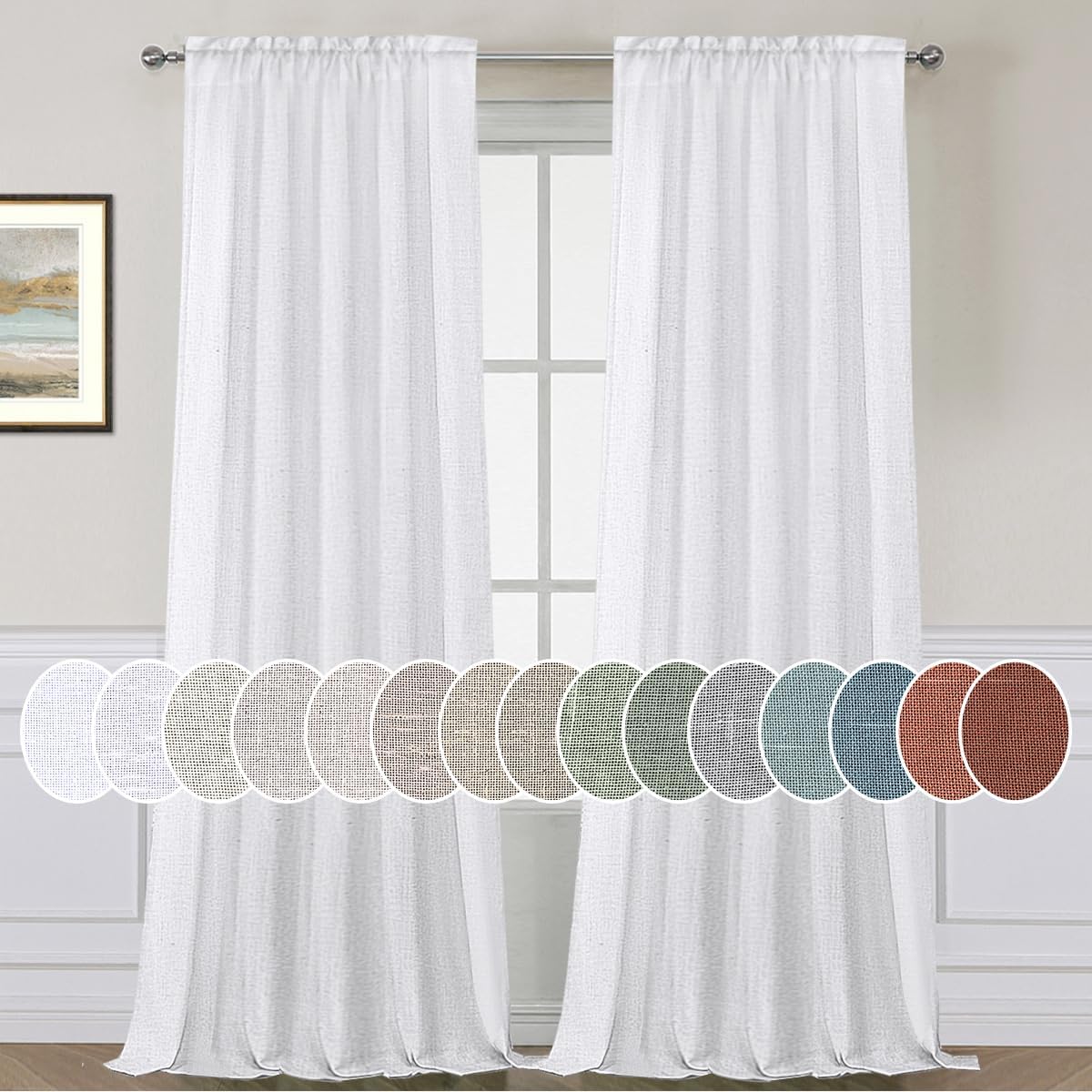H.VERSAILTEXH.VERSAILTEX Curtains 96 Inches Long for Living Room 2 Panels Rod Pocket Semi Sheer Linen Curtains for Bedroom Office Bay Neutral Boho Farmhouse 8 FT, Heathered WhiteGlobal Recycled StandardGlobal Recycled StandardGlobal Recycled Standard
