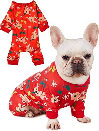 Camisa de Navidad para perro, ropa para mascotas, 100% algodón, pijama para cachorros, disfraces de Navidad para perros (M)