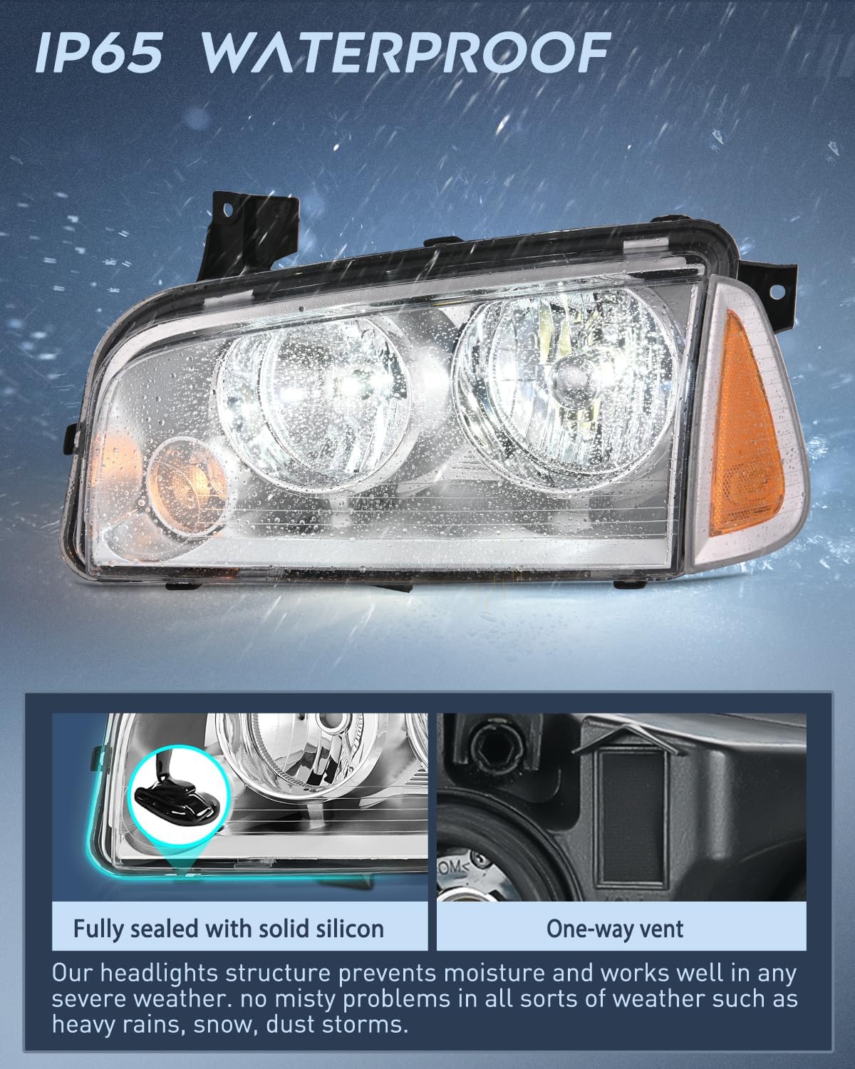 Nilight Headlight Assembly Compatible with 2006 2007 2008 2009 2010 Dodge Charger Chrome Housing Amber Reflector Clear Lens Headlights Replacement Bumper Lamp Set Driver and Passenger Side