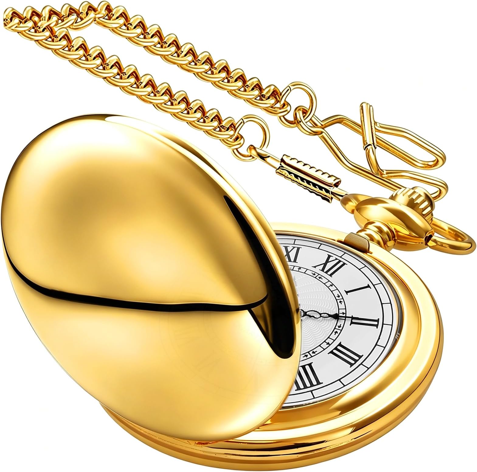 Smooth Pocket Watch Alloy Steel Quartz Roman/Arabic Numerals with 37cm Chain for Father's Day Xmas Best Gifts
