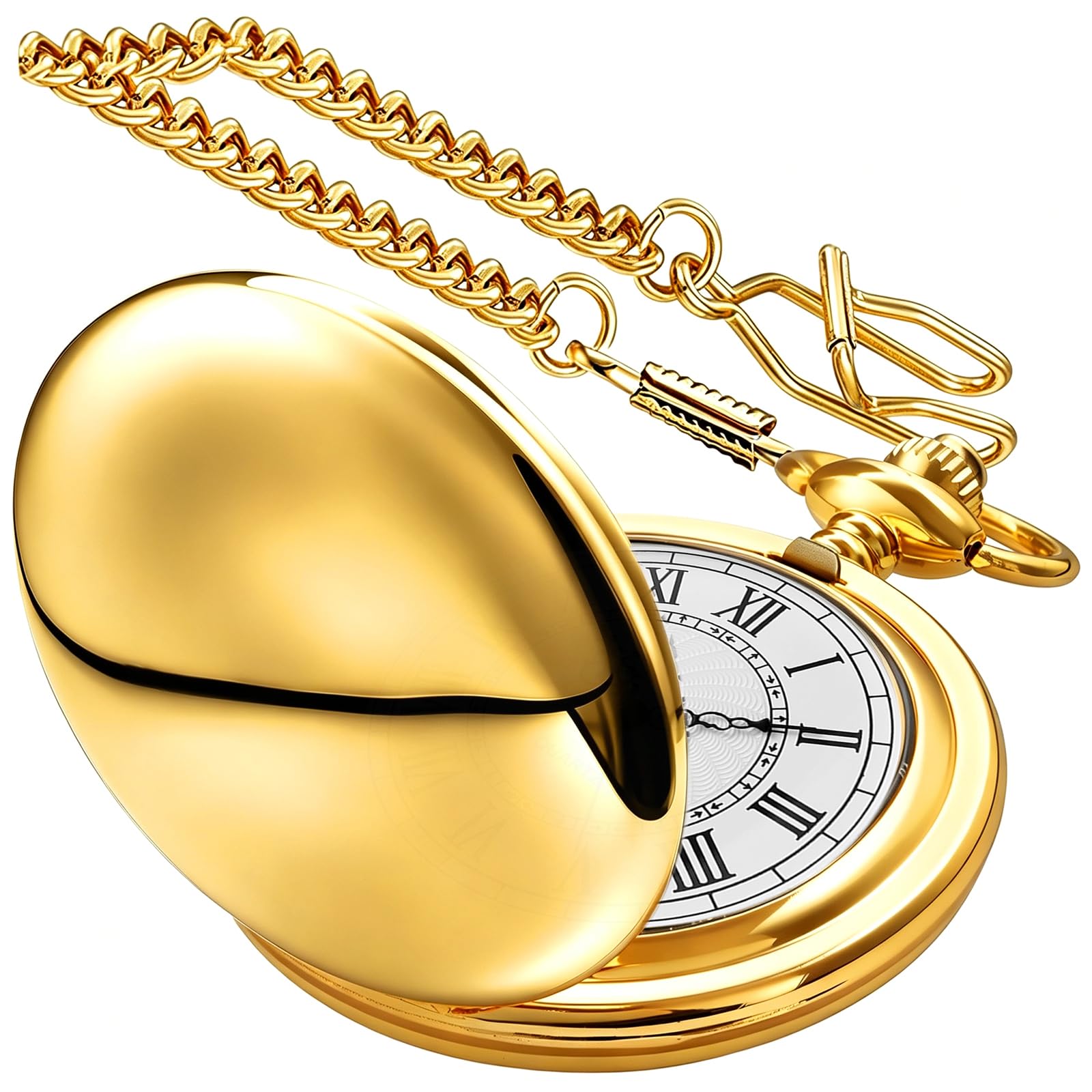 Smooth Pocket Watch Alloy Steel Quartz Roman/Arabic Numerals with 37cm Chain for Father's Day Xmas Best Gifts