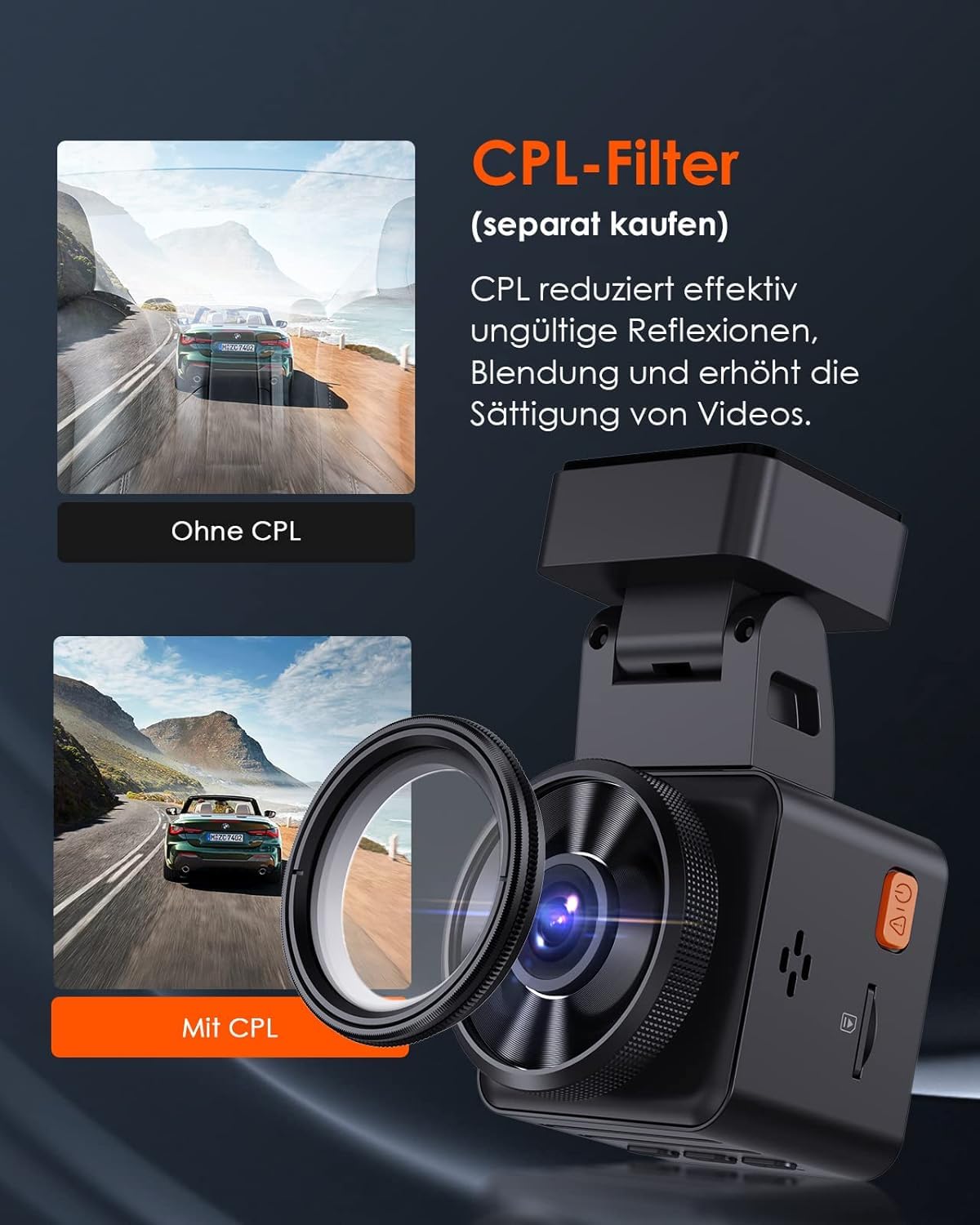 VANTRUE E1 Lite 1080P Mini WiFi GPS Dash Cam, Controllo APP e Comando Vocale Inglese, Anteriore con HDR, 1,54 pollici IPS 30fps, Nascosta, Notturna 160°, Parcheggio 24 ore, G-Sensor, Loop, Max 512GB