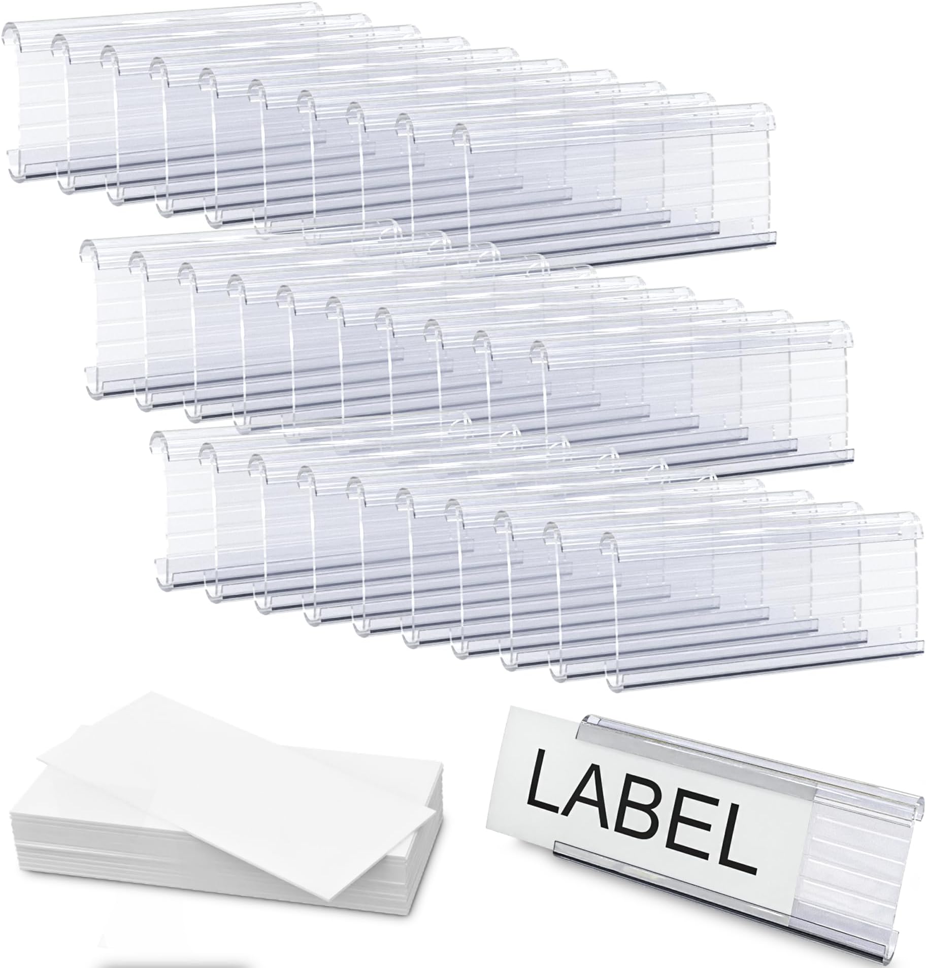 Wire Plastic Shelf Label Holders, Plastic Rack Label Clip Holder for Home, Office Compatible with Metro 1-1/4 inch Shelves, 30pcs (Label Paper Included) (3 Inch)
