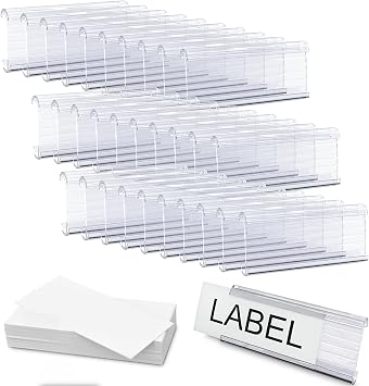 Wire Plastic Shelf Label Holders, Plastic Rack Label Clip Holder for Home, Office Compatible with Metro 1-1/4 inch Shelves, 30pcs Label Paper Included 3 Inch
