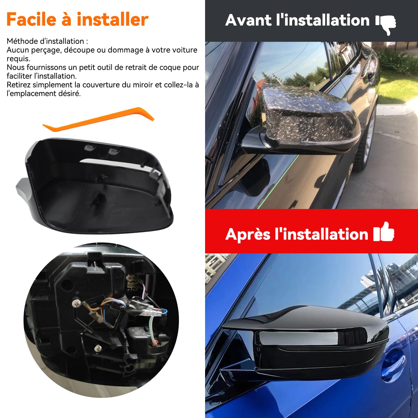 Lot de 2 capuchons de rétroviseur de voiture, compatibles avec BMW G20, G21, G28, G22, G23, G30, G38, G11, G12, G15, G16, modèle uniquement avec gouvernail gauche, noir brillant