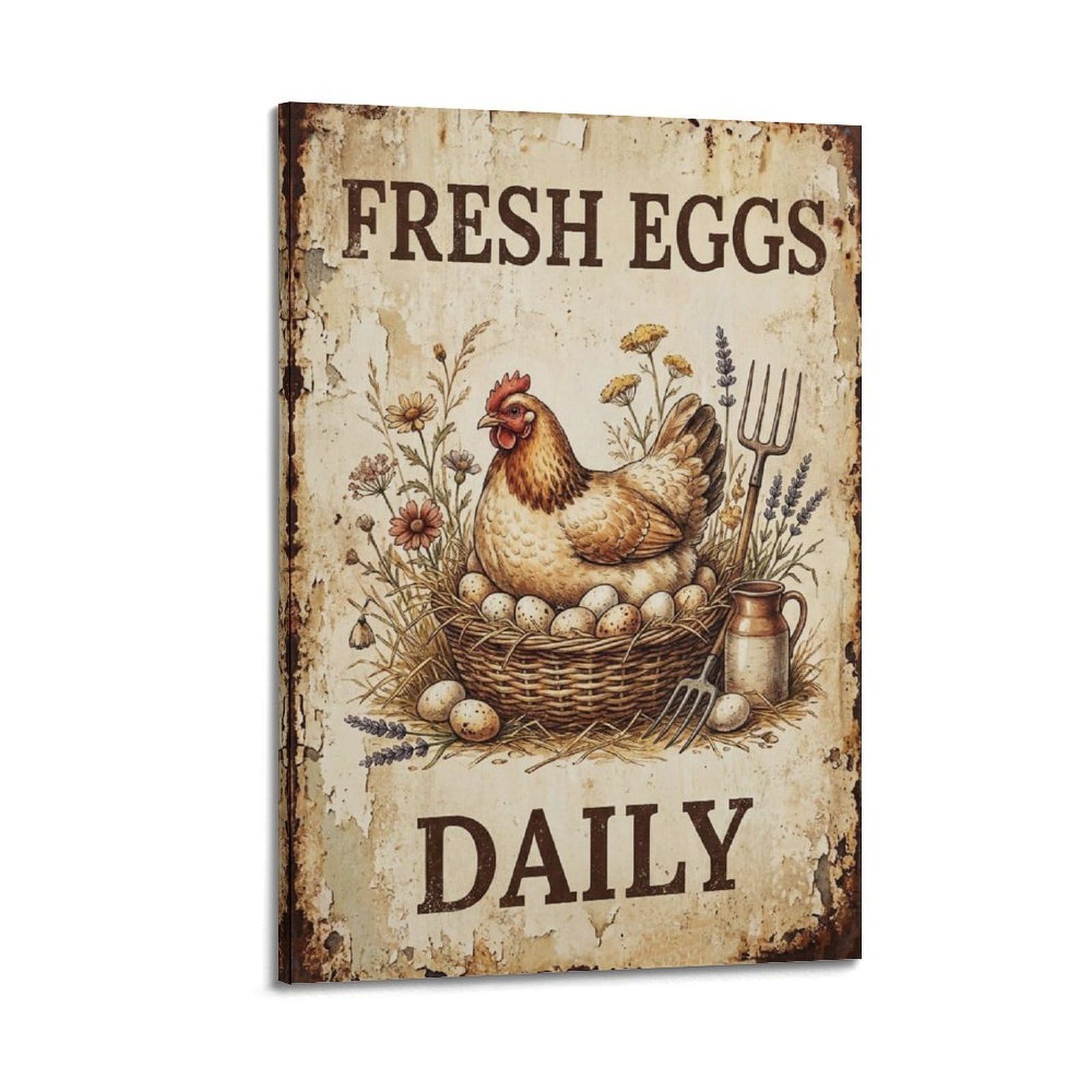 OKAHYS Chicken Farm Country Poster Morning Barnyard Classic Modern Decorative Canvas Prints - Ideal Wall Art for Family, Man Cave, Game Room, Boys & Girls Bedroom 24x36inch
