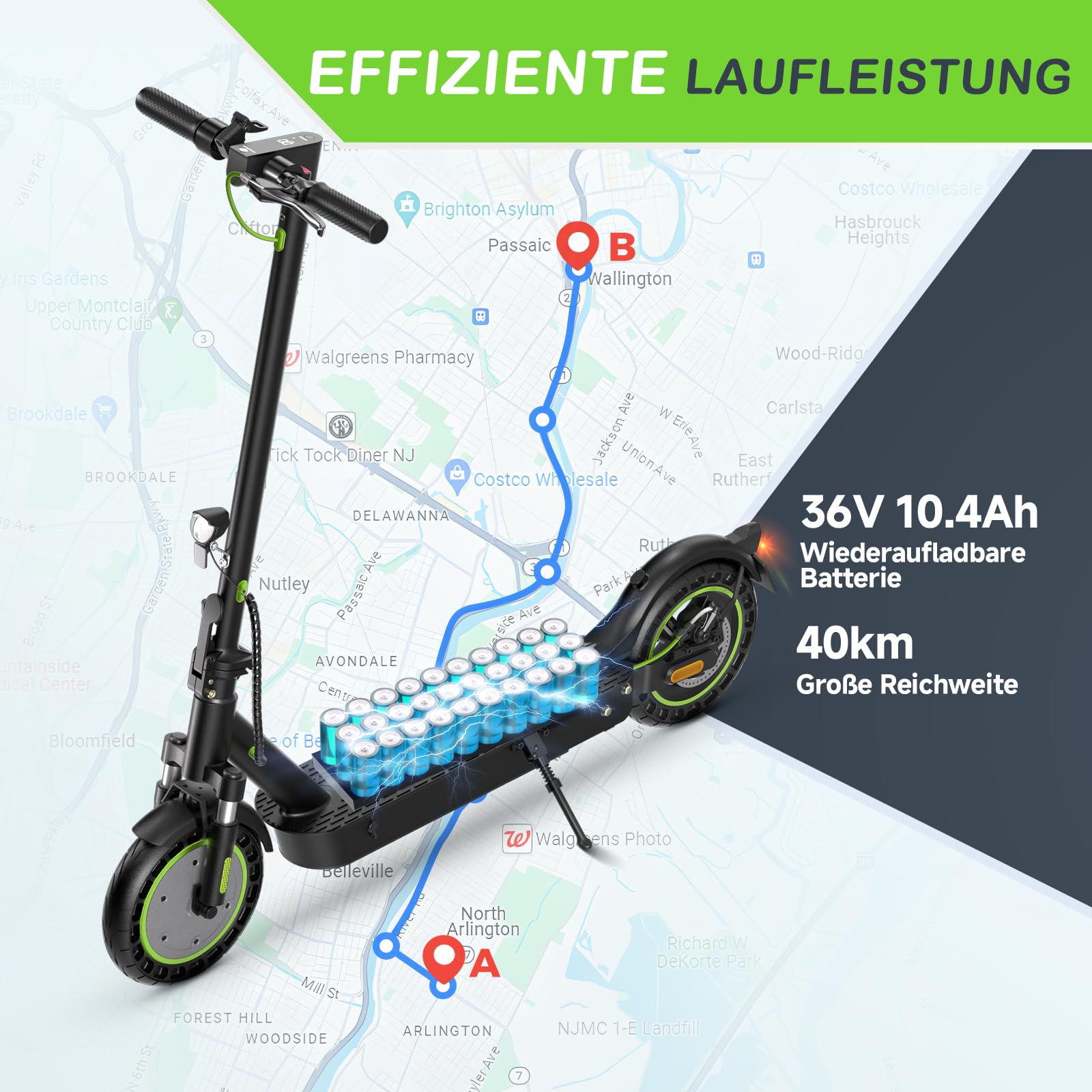 Skuter elektryczny z dopuszczeniem do ruchu drogowego, z akumulatorem 10 Ah, zasięg do 40 km, 10 cali, z funkcją ładowania USB, hulajnoga elektryczna dla dorosłych do 120 kg i amortyzacja uderzeń