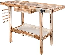Olympia Tools 48-Inch Acacia Hardwood Workbench with Drawer - 330lbs Weight Capacity Heavy Duty Portable Wood Work Bench Table for Garage, Workshop, Home Storage - Woodworking Wooden Workbenches