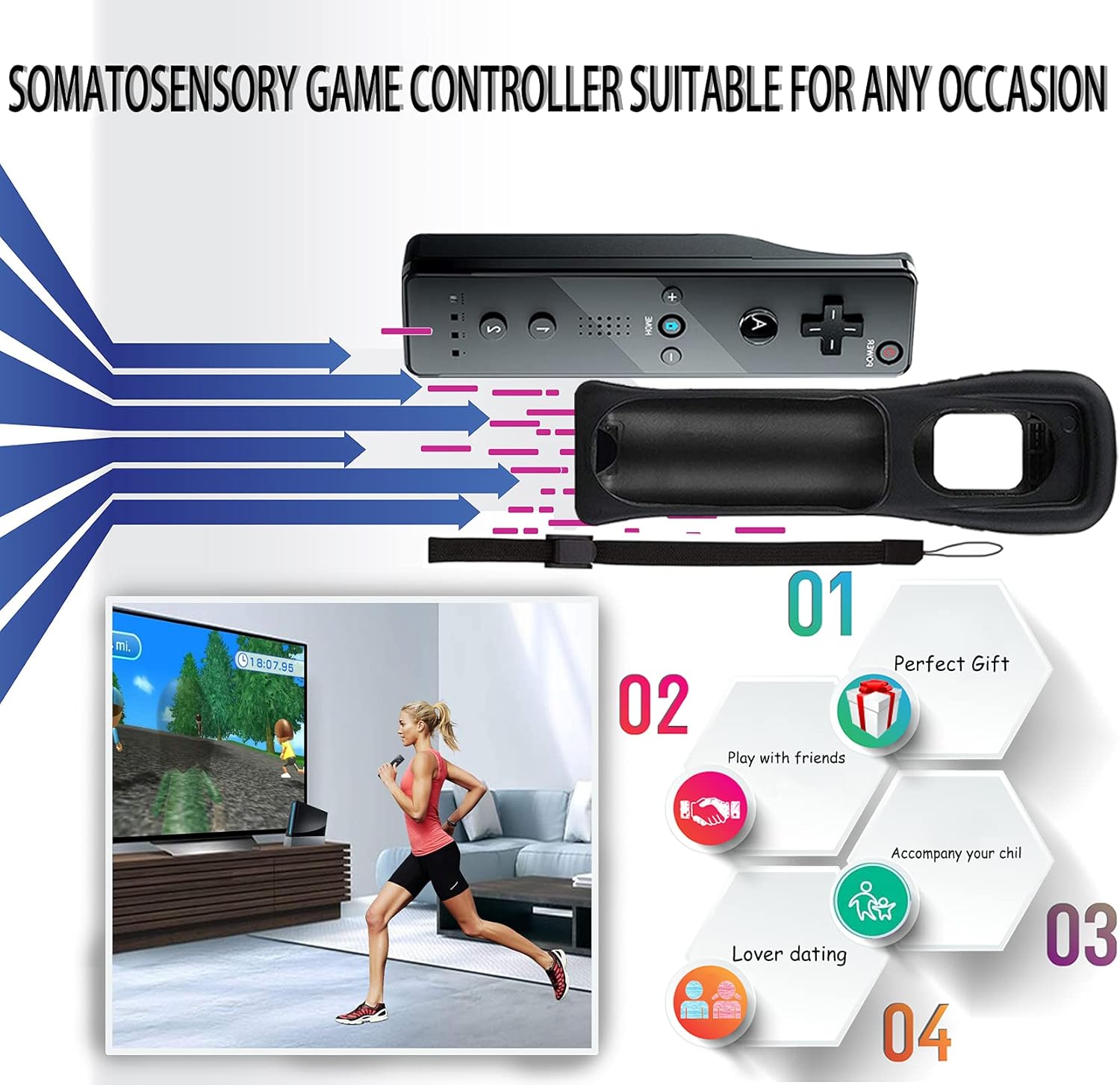 PGYFDAL 2 Packs Classic Remote Controller Compatible for Wii Wii U Console, Gamepad with Soft Silicone Sleeve and Wrist Strap (Black and Red)