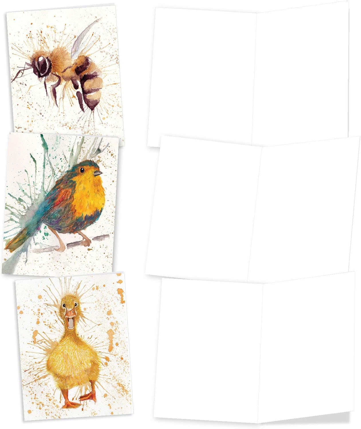 Wildlife Splash - 10 Watercolor Blank Note Cards with Envelopes (4 x 5.12 Inch) - Assorted Boxed Animal Painting Greeting Cards for All Occasions - Inspirational Notecard Set AM2954OCB-B1x10 : Office Products