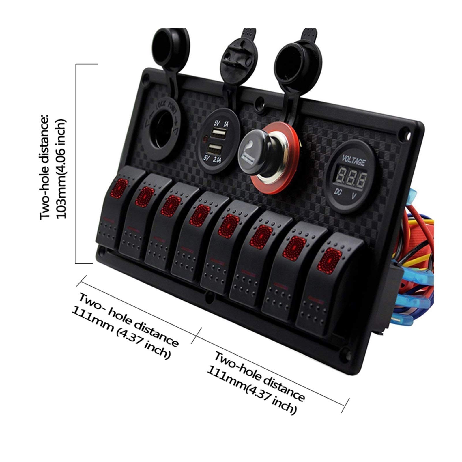 Panel de control interruptor basculante 8 bandas y 24 V for coche, barco, voltímetro, encendedor, toma corriente, carga USB dual