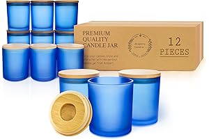 Frosted Blue Glass Candle Jars for DIY Candle Making - 12-Pack 10oz