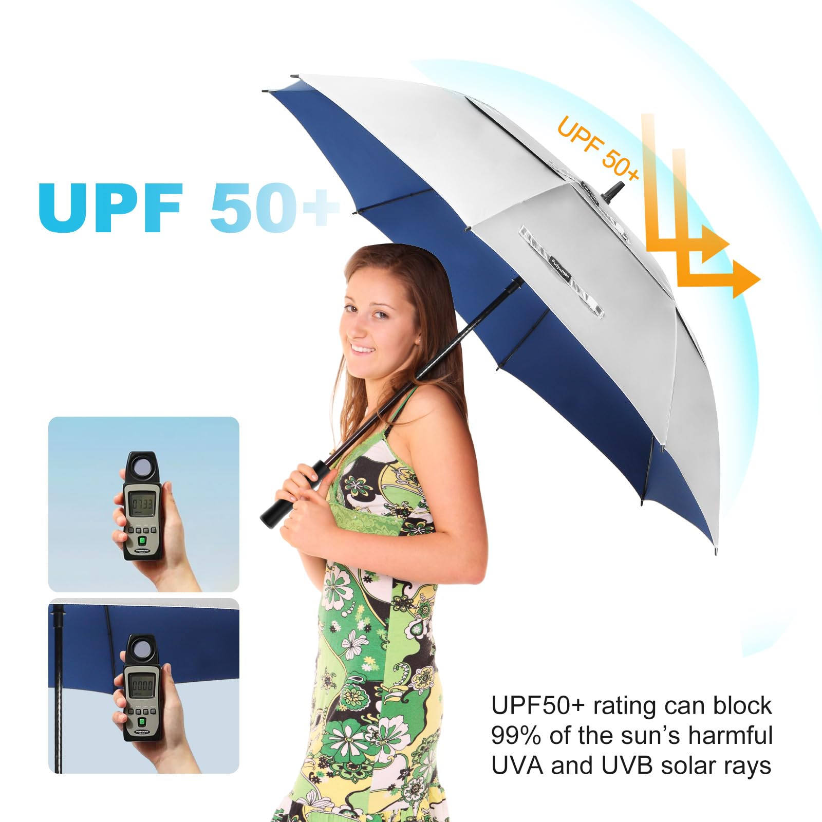 Sombrilla de 68/62/54 pulgadas UPF50+ con protección UV para protección solar, resistente al viento, paraguas de golf grande, apertura automática y ventilada, paraguas de doble toldo para sol