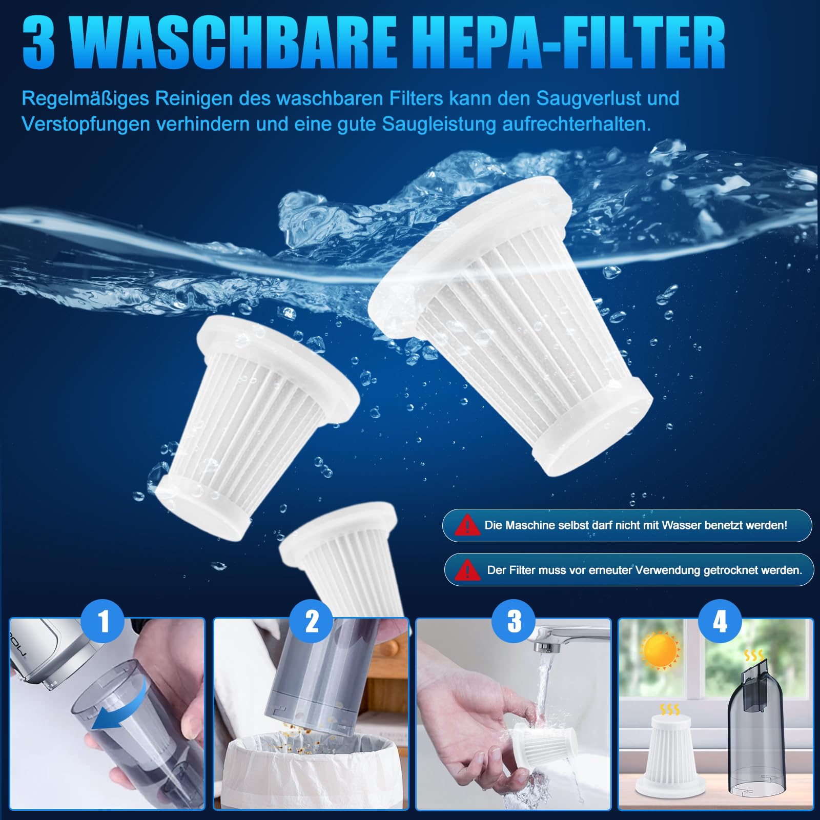 VPOW Aspirapolvere Auto Senza Fili Aspirabriciole: 15000PA Aspirapolvere Portatile con 5000mAh Batteria da e 3 HEPA Filtro - Aspirabriciole Potente - Mini Aspiratore Elettrico USB per Animali Casa