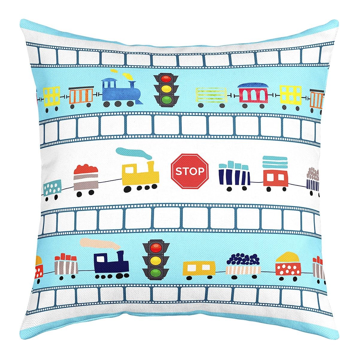 Richhome Multi 12 Train Tracks Throw Pillow Cover,Watercolor Kids Cars Cushion Cover 18"X18" For Car Rv Camper Office,Geometric Tracks Colorful Pillowcase Outdoor Pillow Cover Single Pack