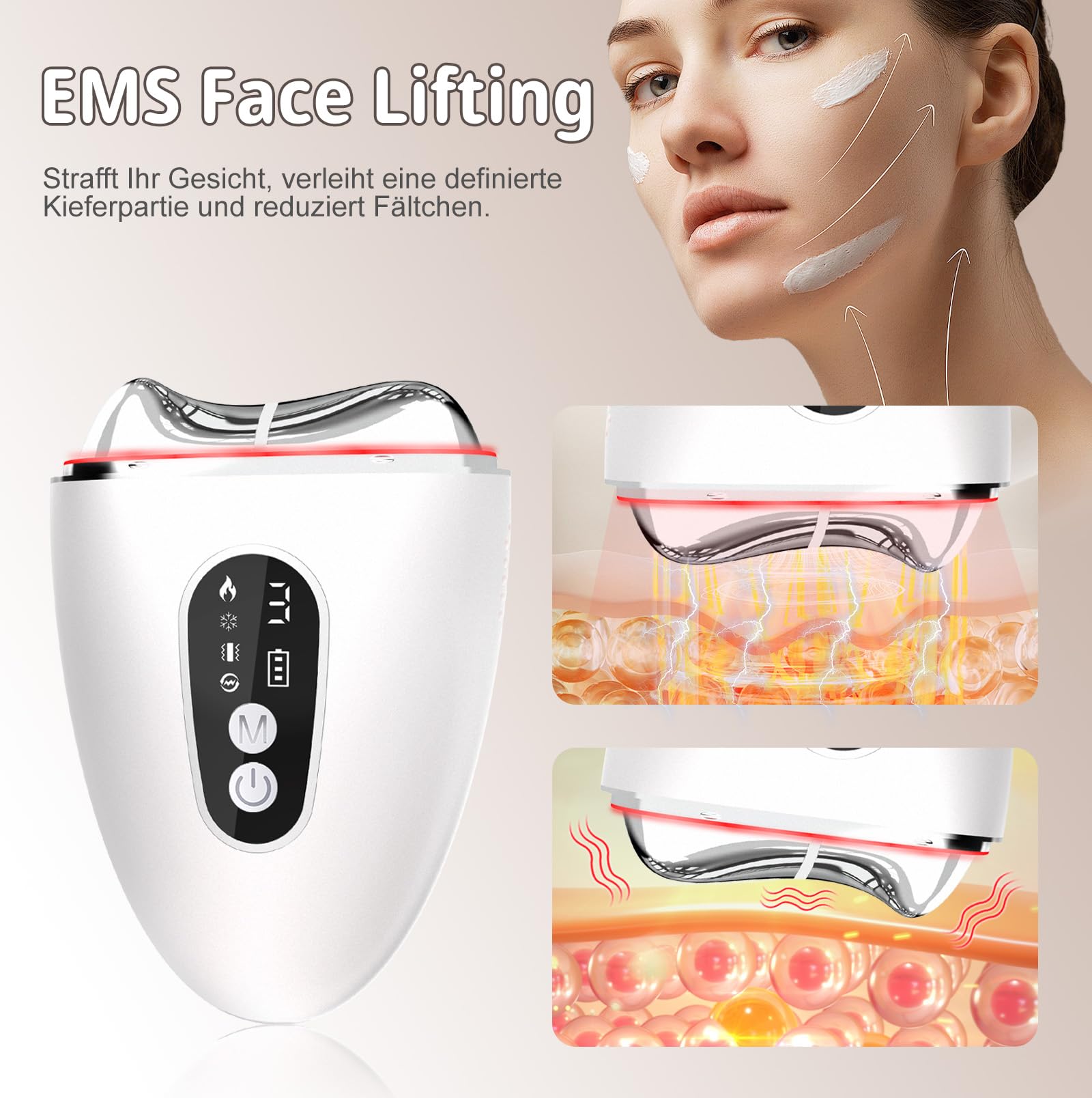 EMS Gua Sha Elektrisch, Aktualisierte Version - Lymphatische Gesichtsbürste Kalt Wärme mit 3 Vibration & LCD-Bildschirm, Rot, Blau, Violett, Für Gesicht Anti Falten Anti Aging - 5