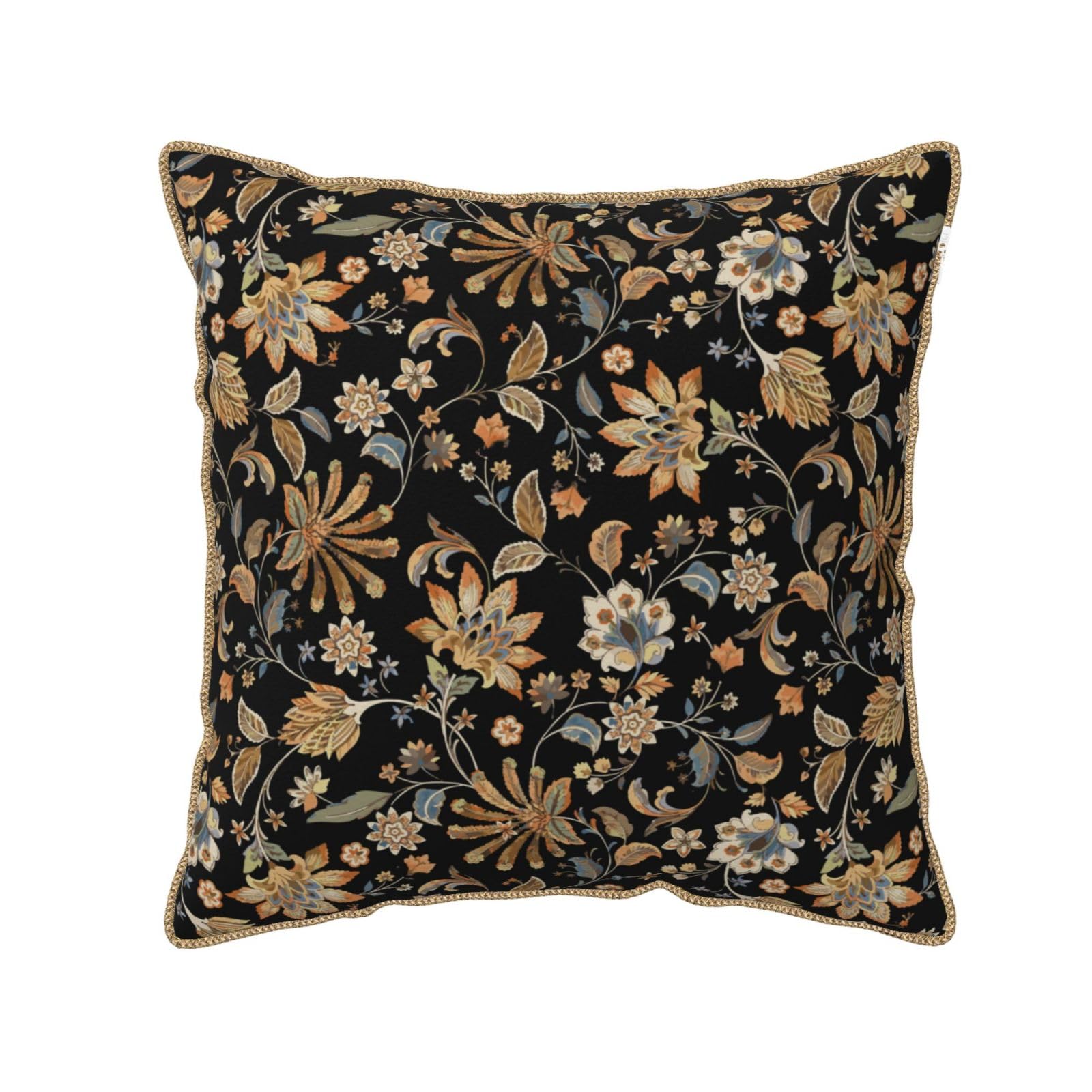 Aytipun Tapestry Pattern Velvet Pillow Covers 20x20 Vintage Floral Black Brown Blue Design Rustic Art Flower Print Decorative Throw Pillowcases