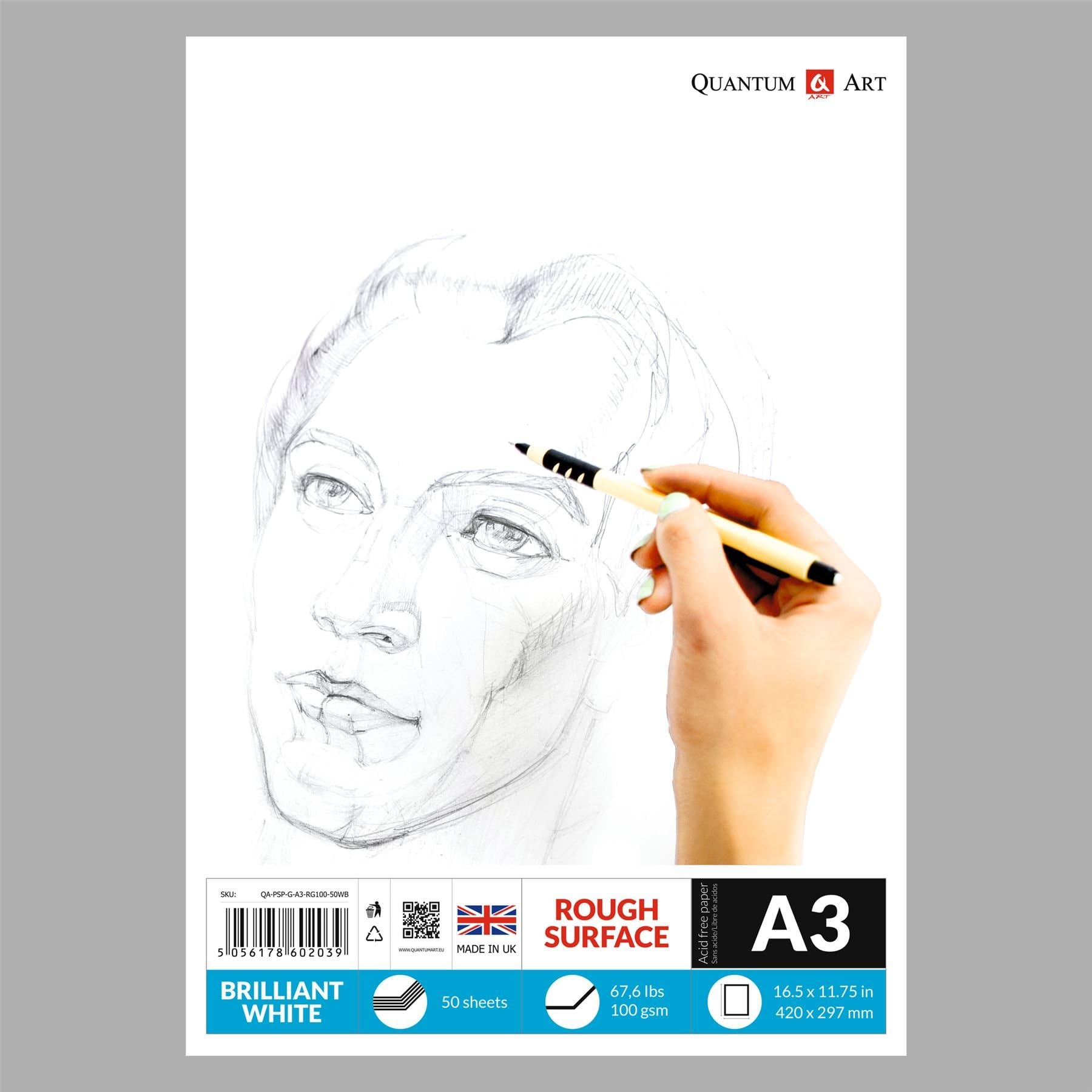 A3 Sketch Pad White Drawing Artist Paper GUMMED Book - 50 Sheets - 100 Pages