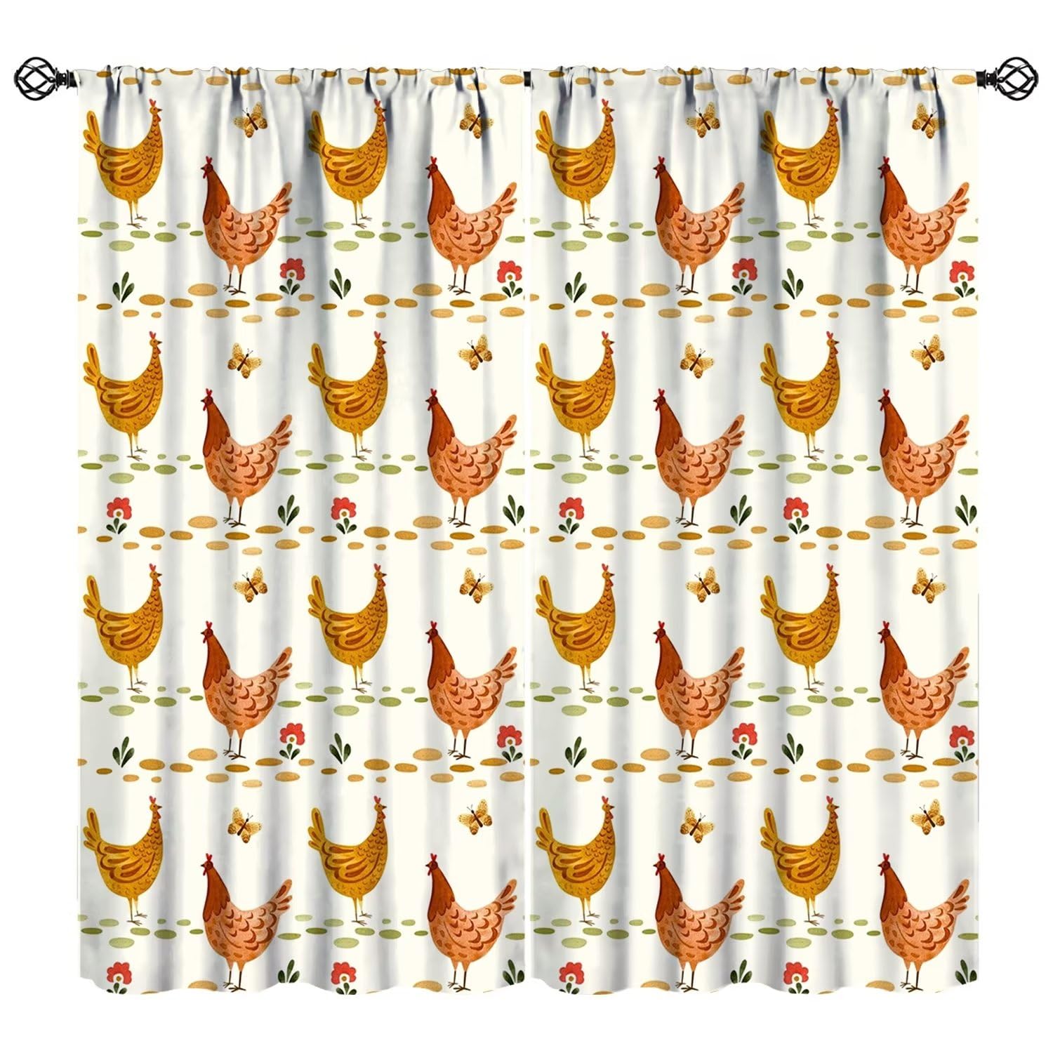 JESTRONRY Chicken Window Curtain,Cute Farm Chicken Farmhouse Animal Theme Home Fabric Living Room Bedroom Kitchen Bathroom Decor 42x63in