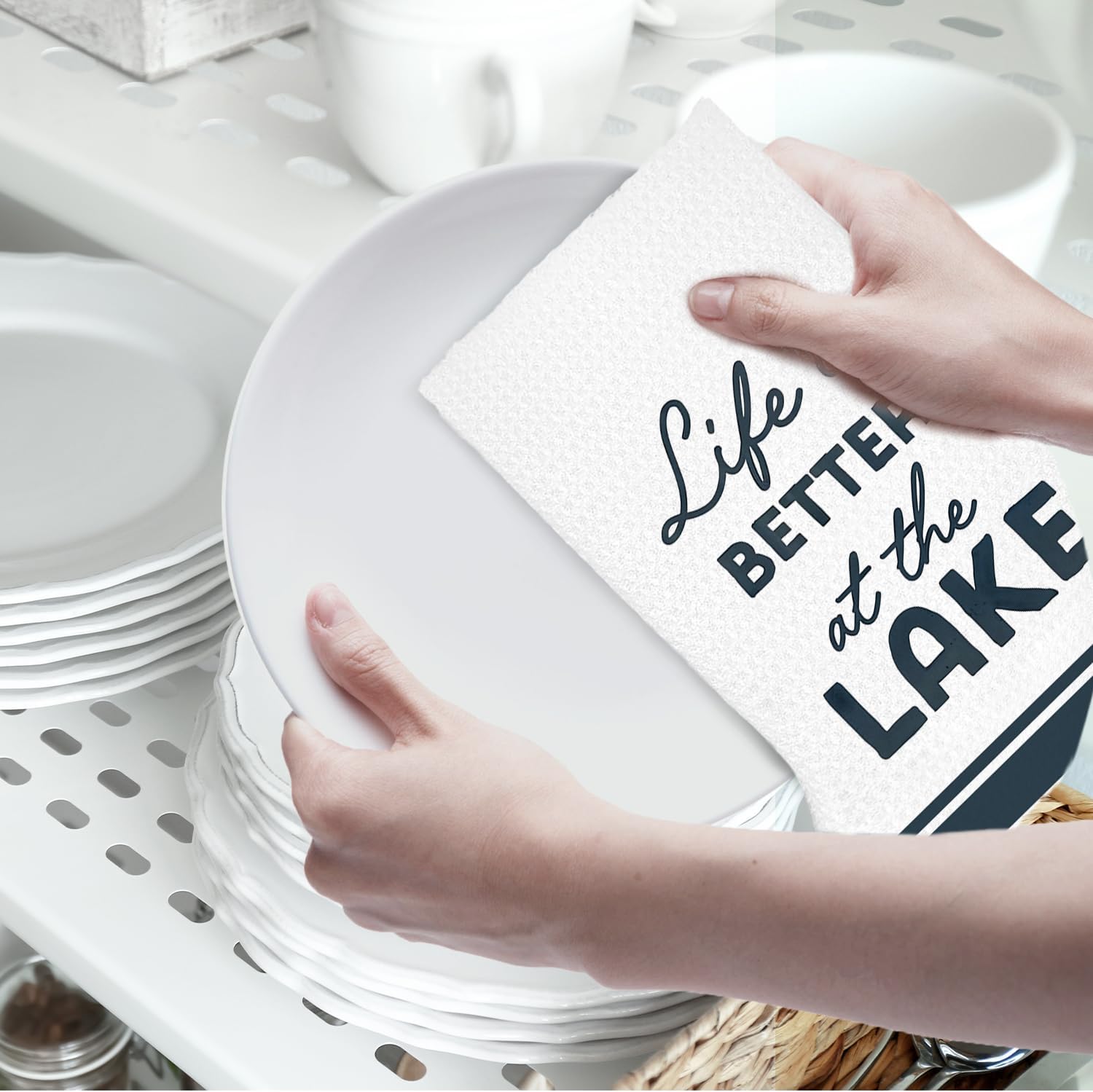 Lake Life House Gifts Kitchen Towels, Life is Better at The Lake Dish Tea Towels for Kitchen, Farmhouse Nautical Decorative Hand Towels for Bathroom, 16x24 Inch - Image 6