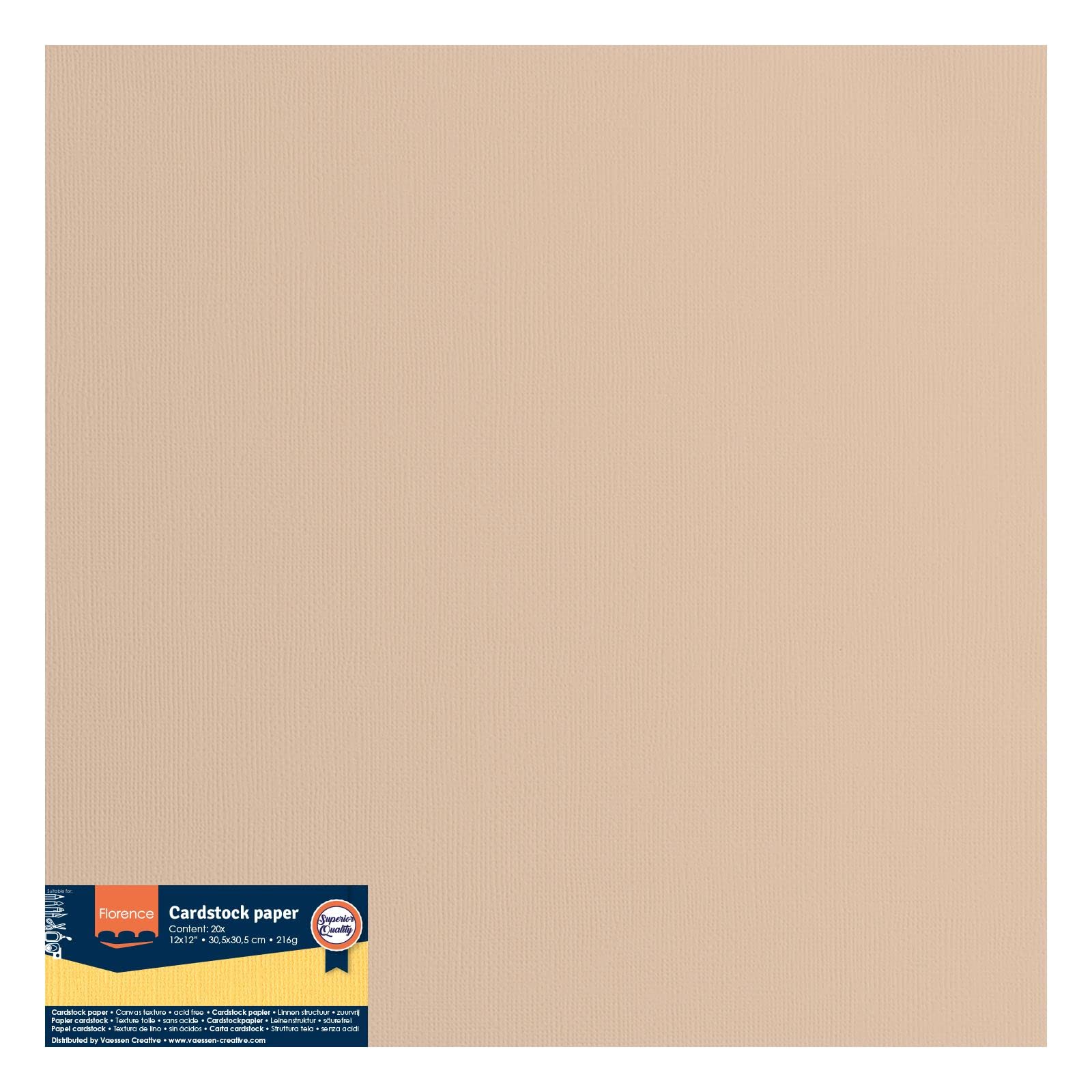 Vaessen Creative Florence Cardstock Papier, roze, 216 g/m², vierkant, 30,5 x 30,5 cm, 20 stuks, textuur, voor scrapbooking, kaarten, stansen en ander knutselwerk