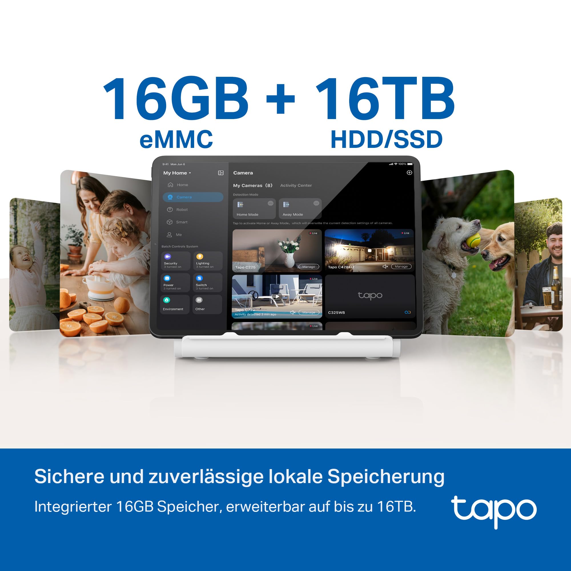 Tapo H500 CentralHub, 16GB integriert, Speicher erweiterbar auf bis zu 16TB, unterstützt 16 Kameras & 64 Sensoren, lokaler Speicher, HDMI, 5 GHz WLAN/Ethernet, integrierter Alarm, Matter