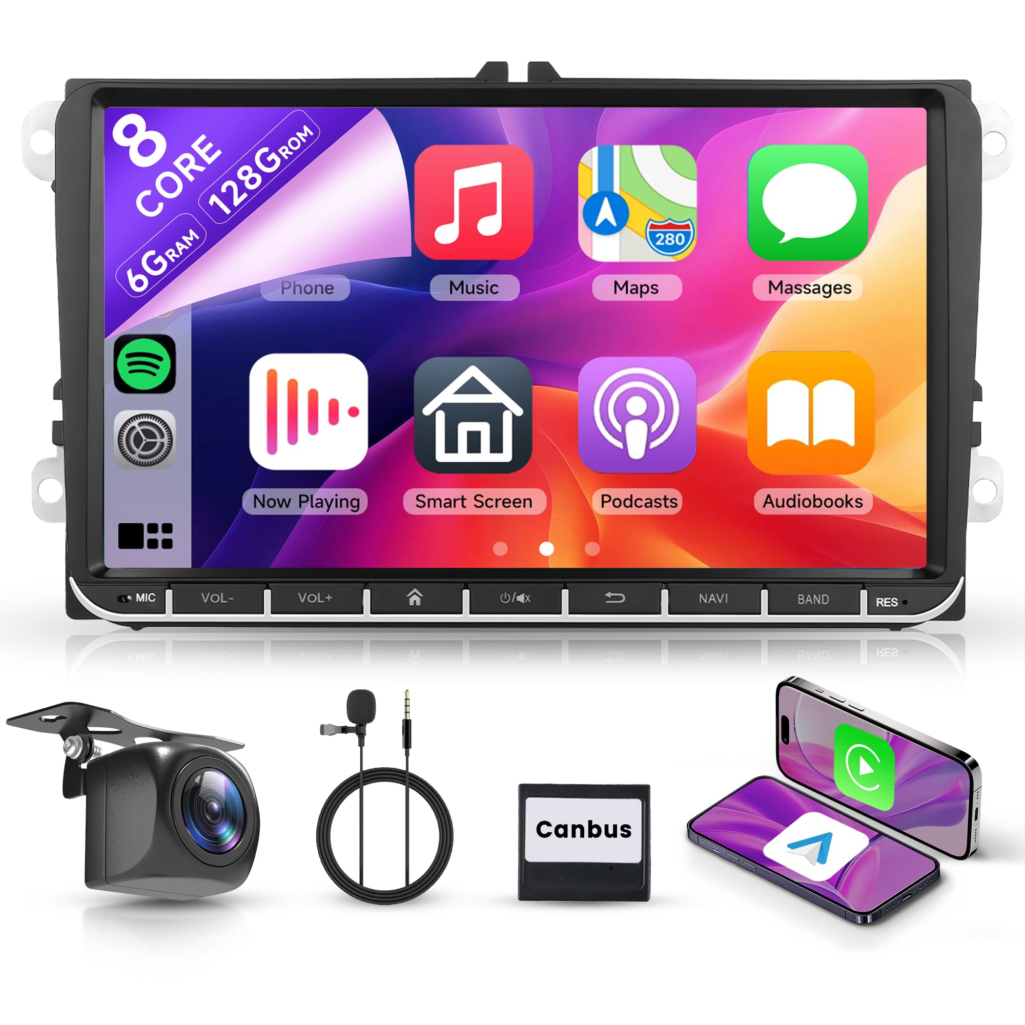 8 Core 6 + 128G 7" Android radio samochodowe do VW Golf 5 6 Passat Polo Tiguan Touran Caddy Skoda Seat z 52-pinowym ISO bezprzewodowy Carplay Android Auto WiFi GPS Mirror Link Bluetooth FM/RDS/DSP SWC
