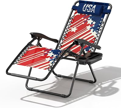 Athena Collection Zero Gravity Chair, Outdoor Lounge Chair- Us Flag