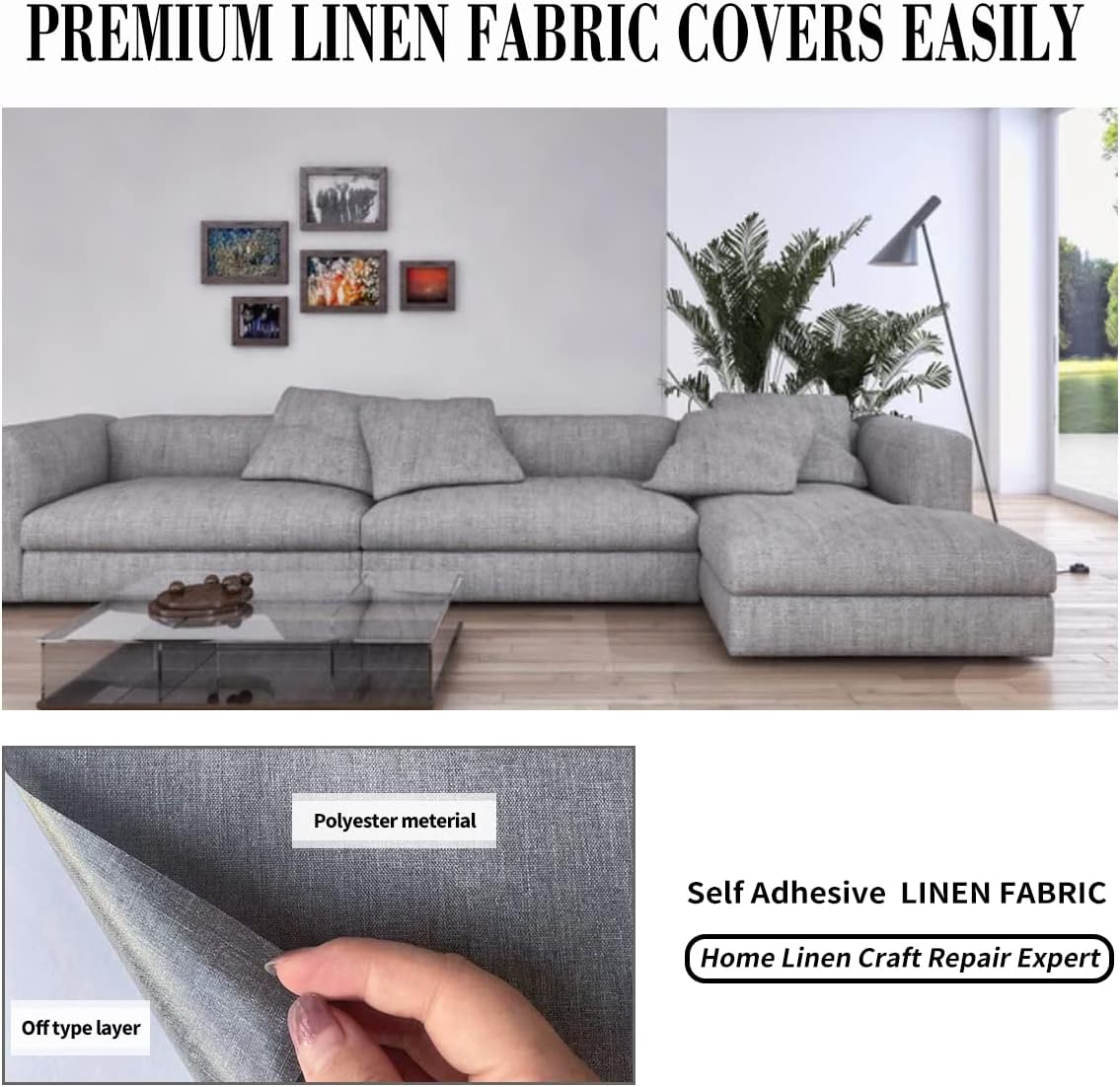 Lifeshoon Fabric Repair Patches, 35X79 Inch Linen Repair Tape Self-Adhesive Fabric Patches Durable, DIY Large Linen Tape for Sofa, Couches, Furniture, Chair, Clothing ?35X79 Inch, White? 35X79 Inch Linen White