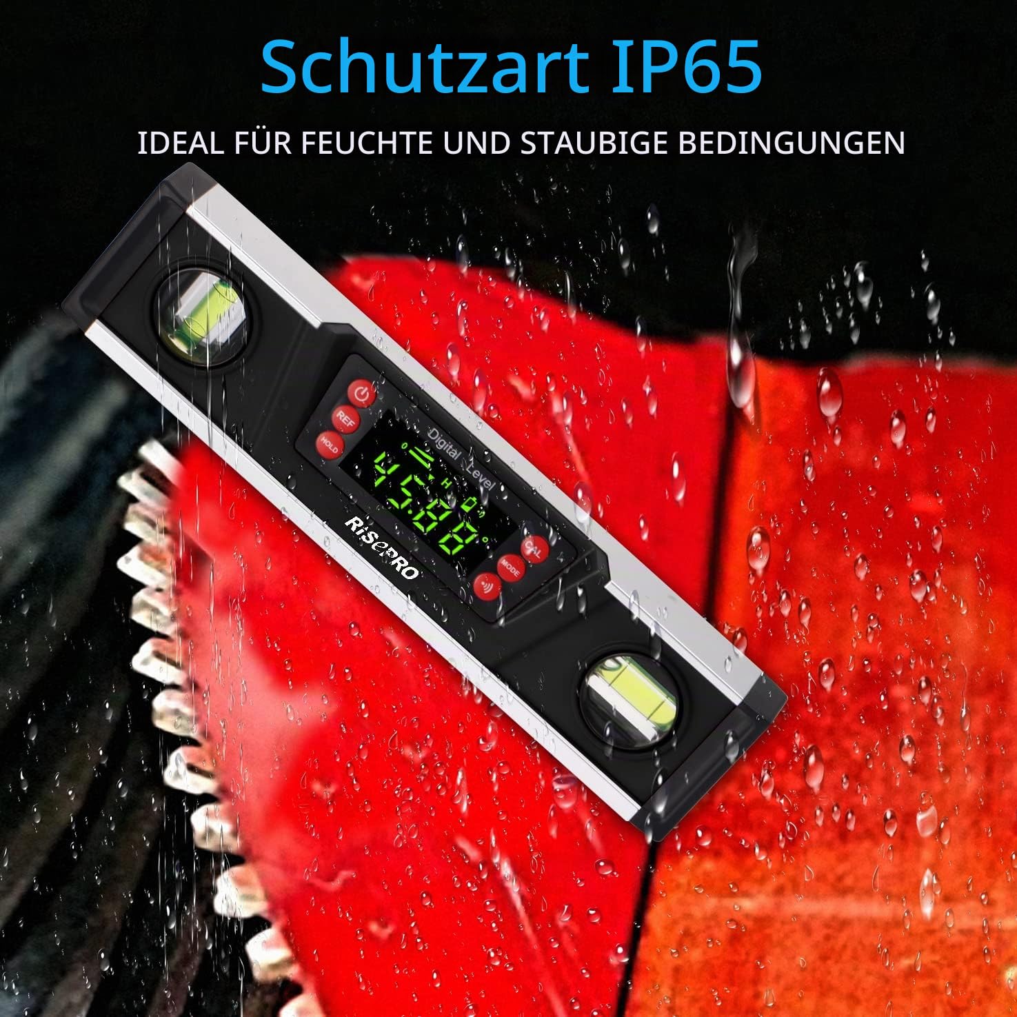 Digitale magnetische Wasserwaage und Winkelmesser – RISEPRO 10 Zoll IP54-geschützter elektronischer Blasen-Neigungsmesser, Winkelsucher, Messgerät mit großem VA-Display und Sockel mit V-Nut DL135-B