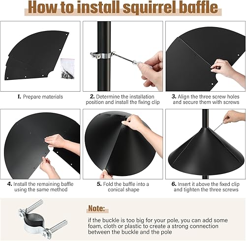 Miniatura 2 de Tanlade Paquete de 2 protectores deflectores de ardillas, de plástico negro, ancho envolvente, para mantener a las ardillas alejadas del alimentador