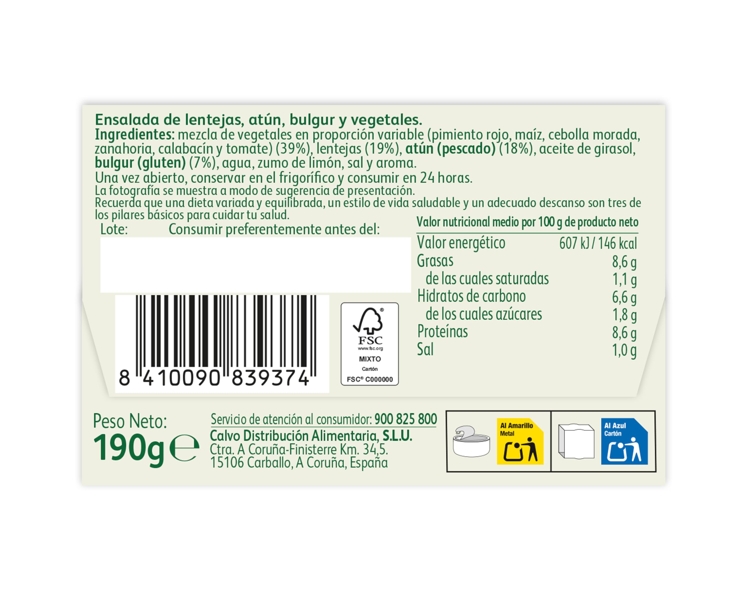 Calvo Ensalada Foodie Lentejas 190g