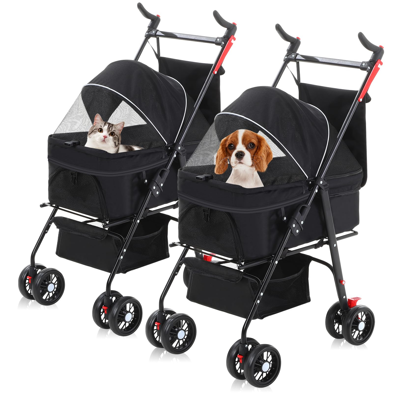 Datanly Pack Folding Pet Stroller with Rotating Handle for Small Dogs  Cats Fold Dog Safety Tether Storage Basket Lightweight Travel Stroller for  Cat