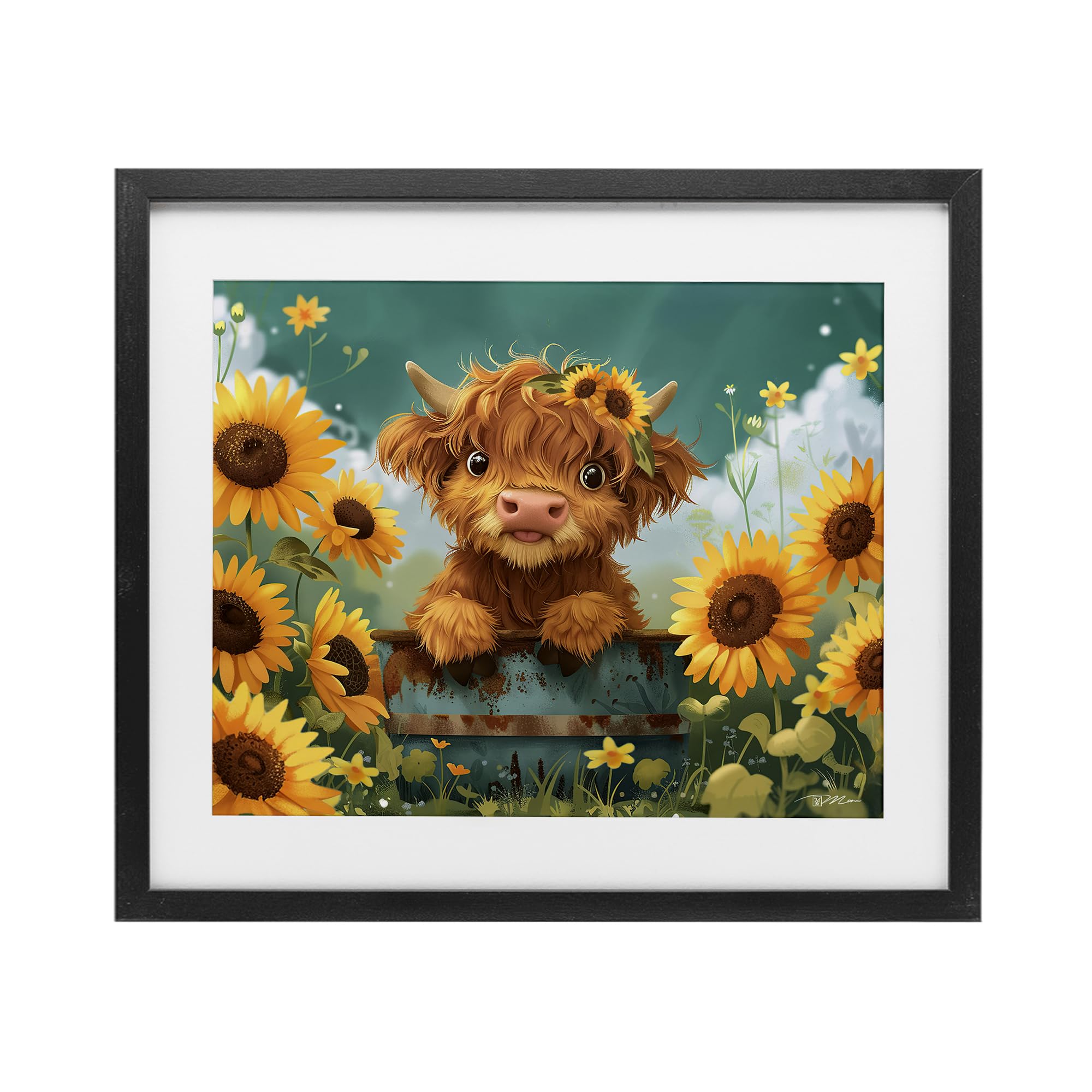 Affiche encadrée Happy Highland blanche Momart Stupell Industries 17x21 cm sous verre