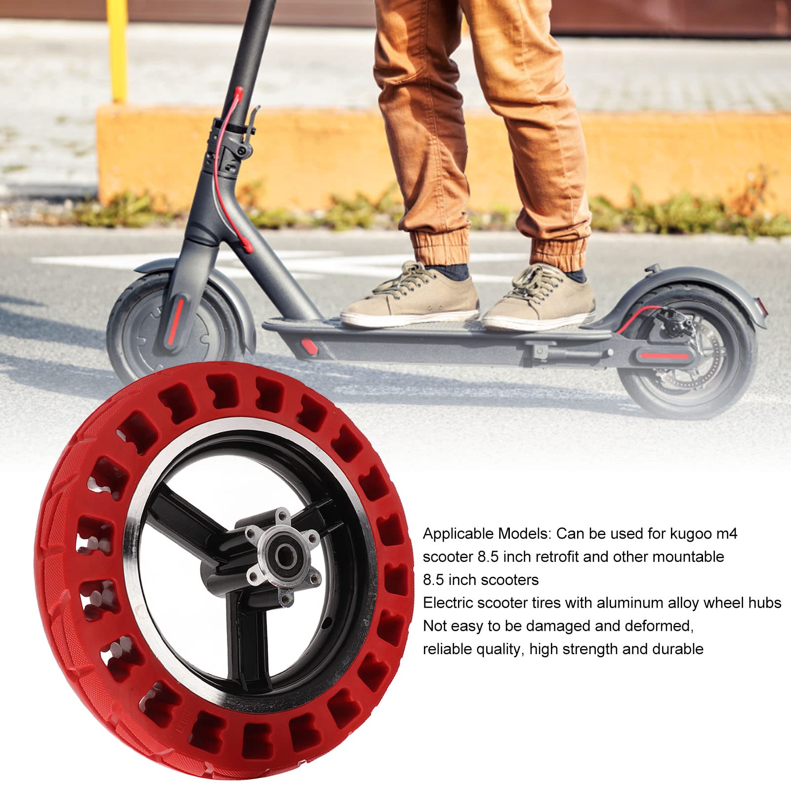 5 cali, 8 opon do skuterów elektrycznych, przednie lub tylne opony o strukturze plastra miodu 10x2 cali do Xiaomi Mijia M365, Gotrax GXL V2 i wyższych (czerwony), koła skutera dźwignie koła piasta p