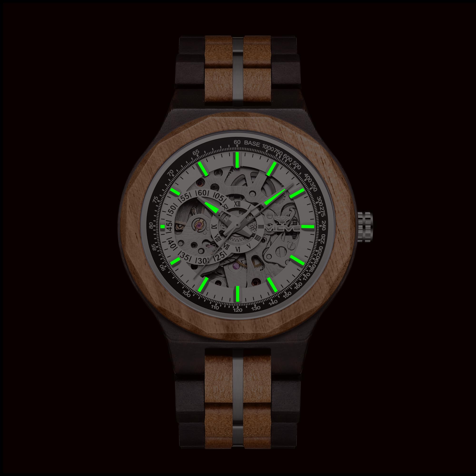 Orologio sportivo da uomo automatico noce naturale con data, orologio automatico multifunzionale in legno