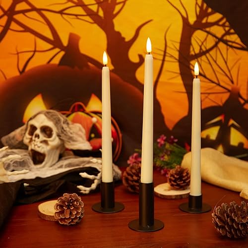 Miniatura 7 de Juego de 3 portavelas negros, candelabros decorativos de metal para velas cónicas alturas escalonadas de 123 pulgadas para decoración del hogar,