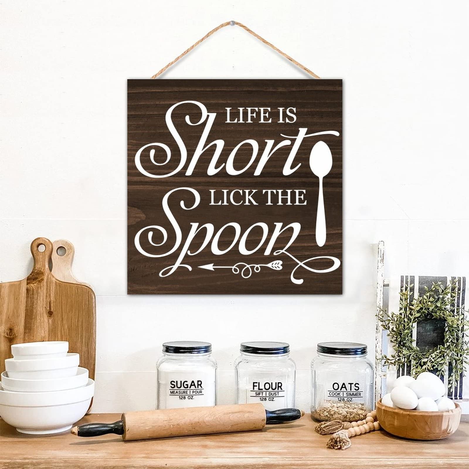 Panneau en bois à suspendre cadeau crémaillère Life Is Short décoration table