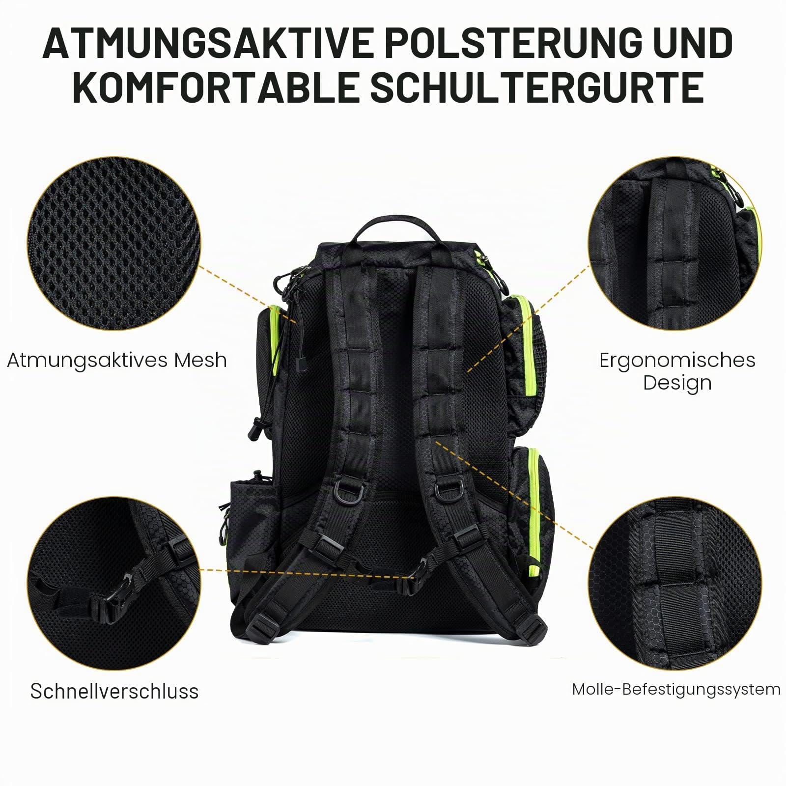 Angelausrüstungs-Rucksack mit 4 Angelboxen, großer Stauraum – widerstandsfähiger Angelrucksack mit Rutenhalter für Angeln, Camping, Wandern, Outdoor-Sport