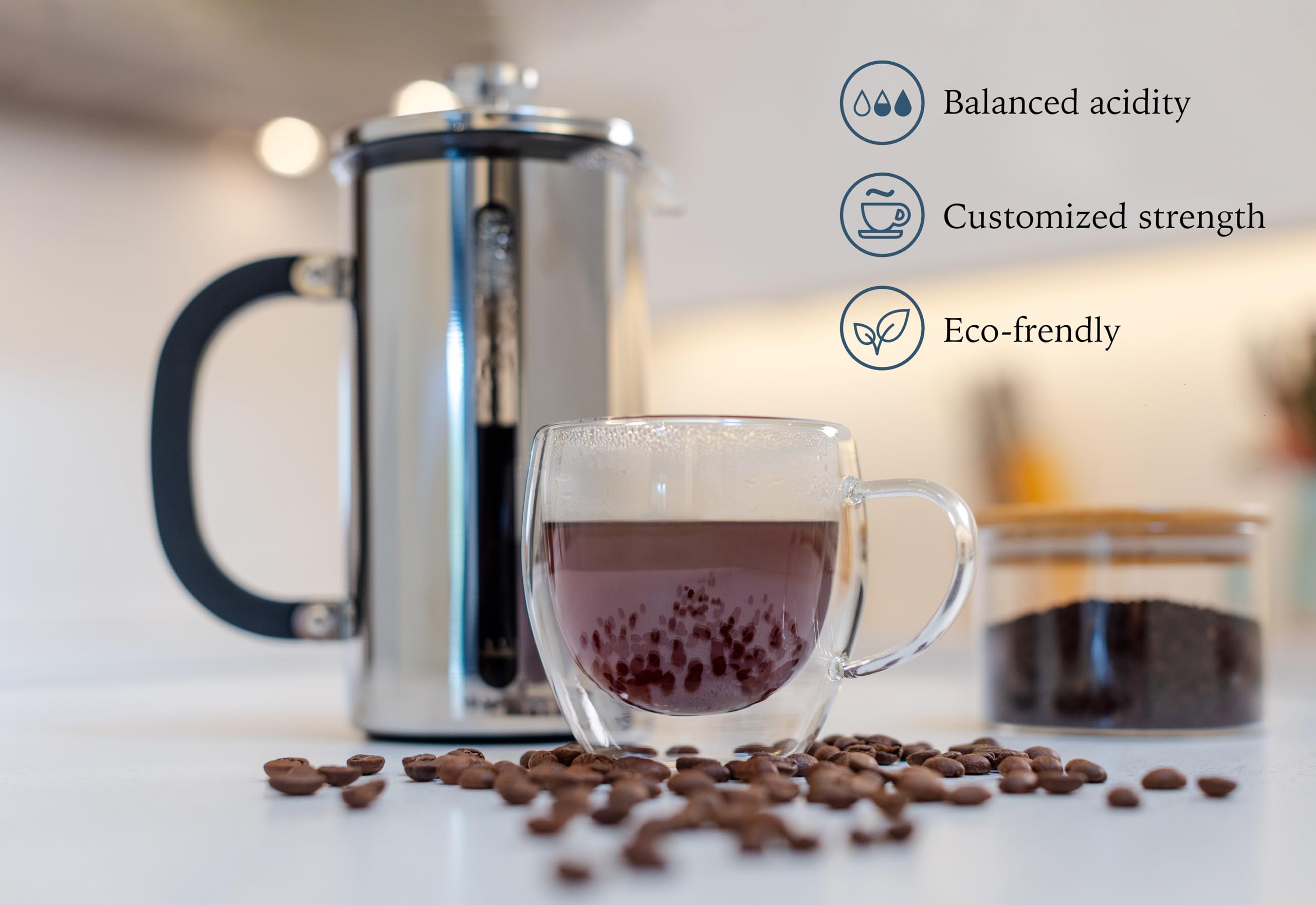 High Borosilicate Glass French Press with 304 Stainless Steel, 1000 ml Capacity - Classic Elegance and Modern Design for Coffee Enthusiasts