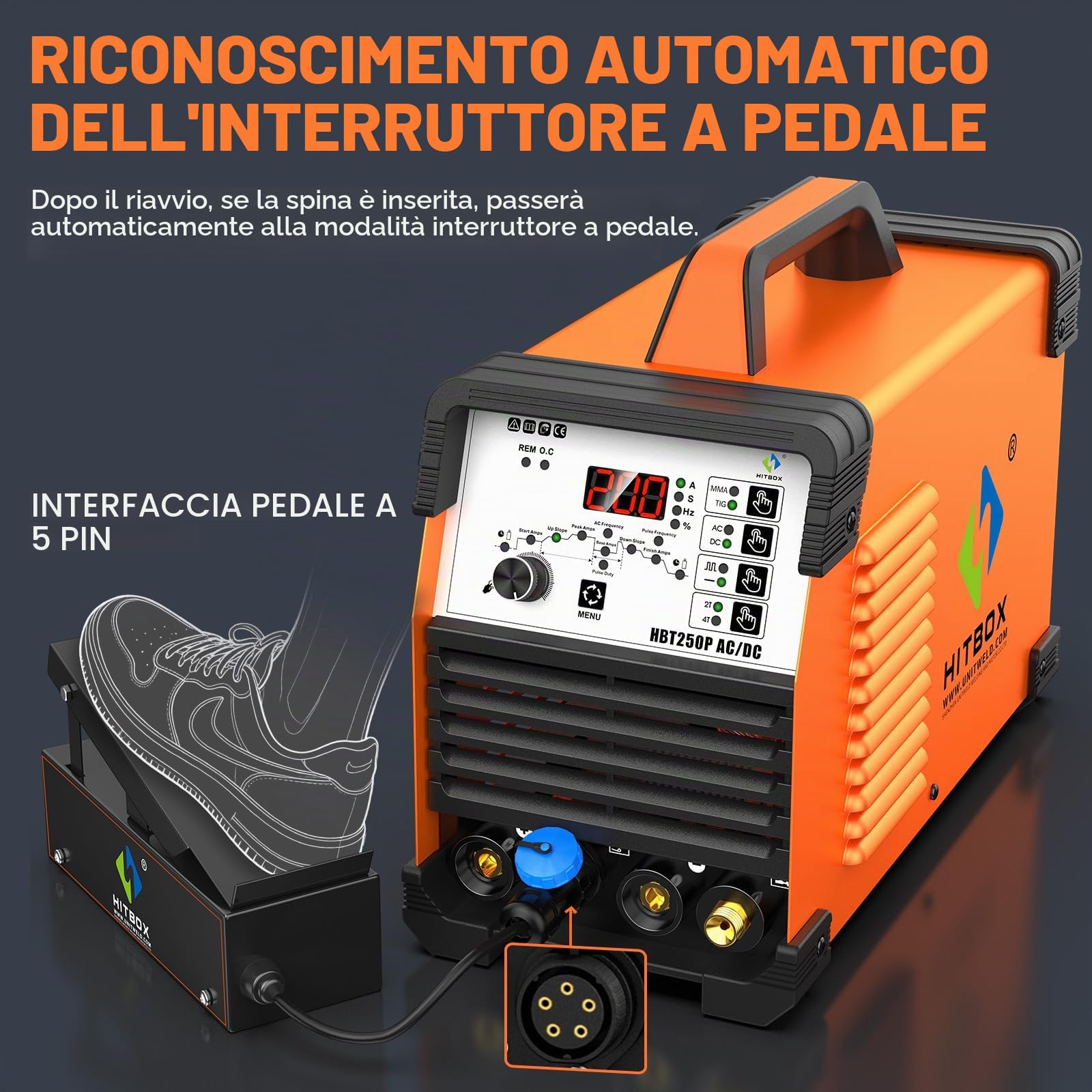HITBOX Saldatrice TIG 6 in 1 AC/DC, 200 A, funzione pulsata, tecnologia inverter IGBT, controllo digitale 2T/4T, nuova versione per alluminio, acciaio inox e acciaio (HBT250P AC/DC)
