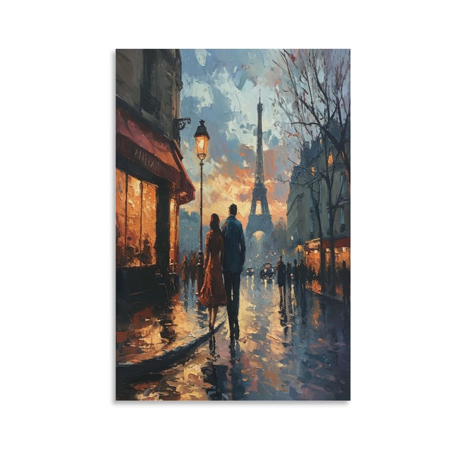 Rainy Paris Art - The Canvas Prints of Reproduction Artwork Pictures on Canvas Eiffel Tower Wall Art for Home Office Decorations 12x18inch(30x45cm)