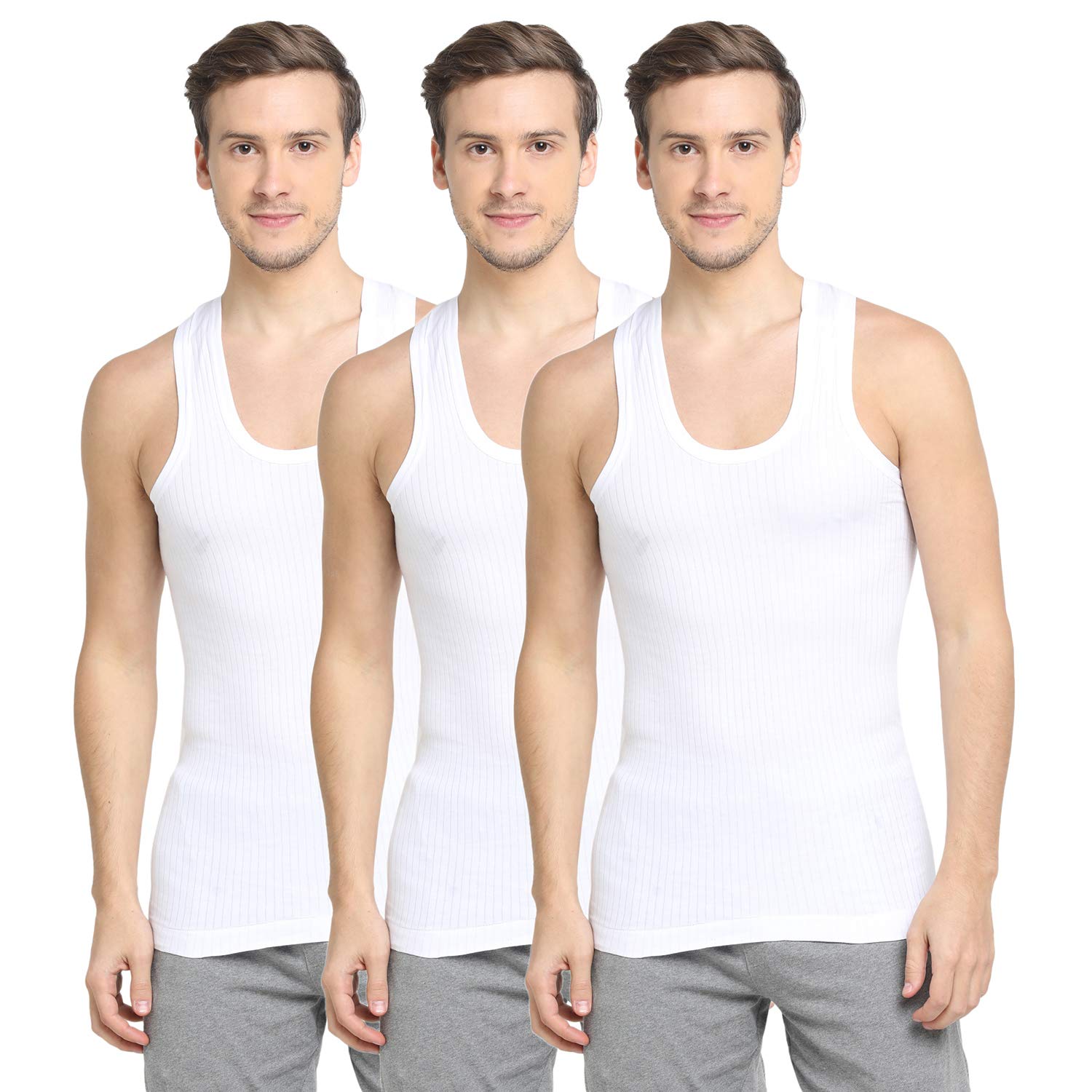 Originals Men's Regular Fit Solid Itch -Free & Comfortable U-Neck Sleeveless 100% Combed Cotton Tank Fit Vest Innerwear - Designer Vest (Pack of 3)