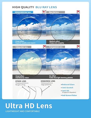 Miniatura 6 de HENGOSEN - Lentes de bloqueo de luz azul para hombres y mujeres, anteojos de computadora mejorados con lente transparente, antifatiga ocular