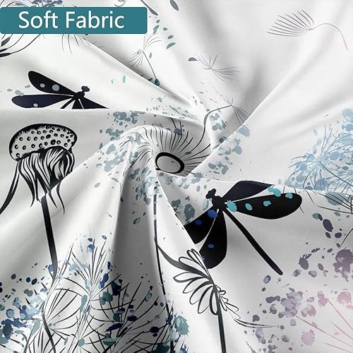 Miniatura 6 de Elegante cortina de ducha de dientes de león y libélulas, decoración azul turquesa, flores silvestres, hierbas florales, cortina de ducha botánica